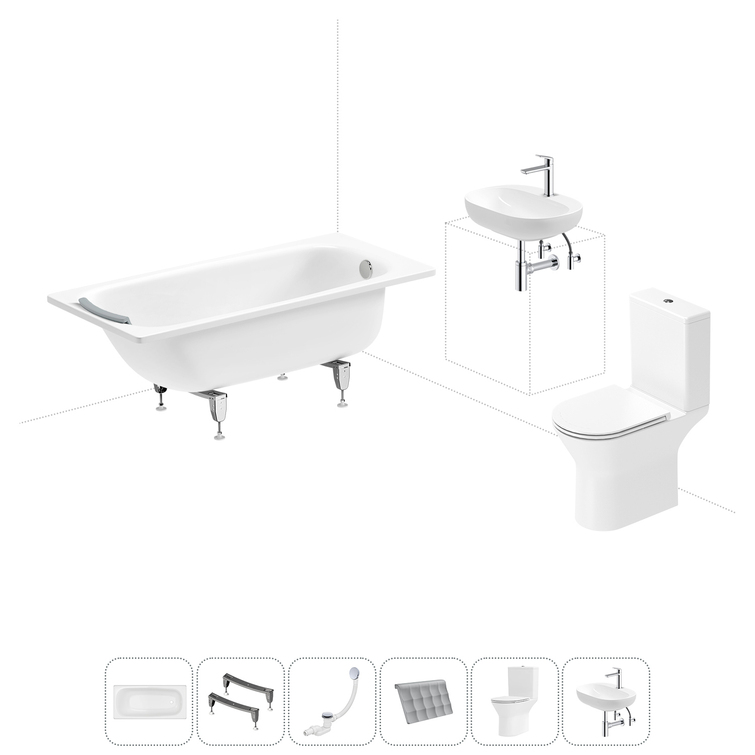 Изображение товара Ванна Sanitana BLB Universal 20220697R прямоугольная сталь 150x70 см с напольным унитазом и раковиной в комплекте