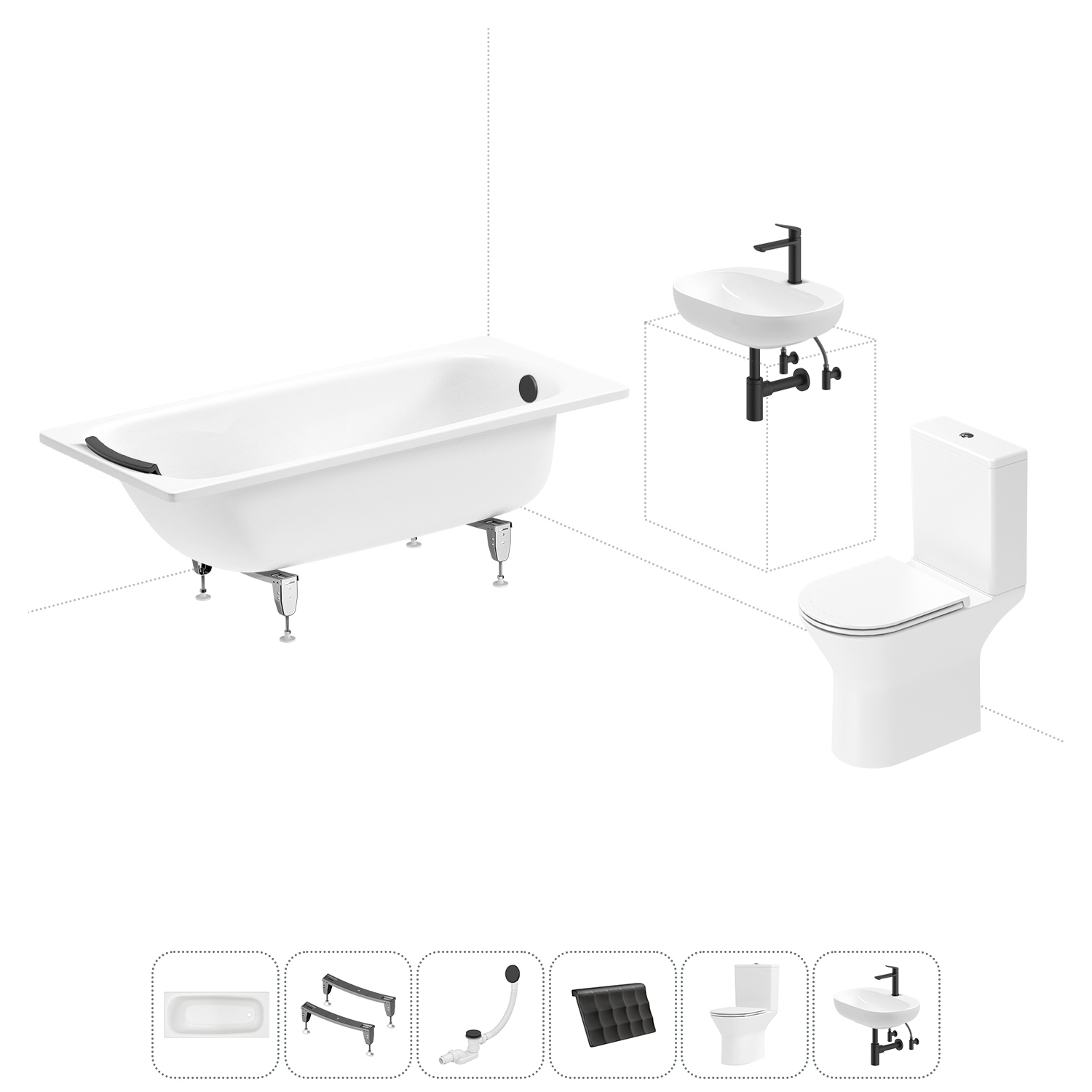 Изображение товара Комплект для ванной комнаты: ванна, унитаз и раковина от SANITANA BLB и Wellsee