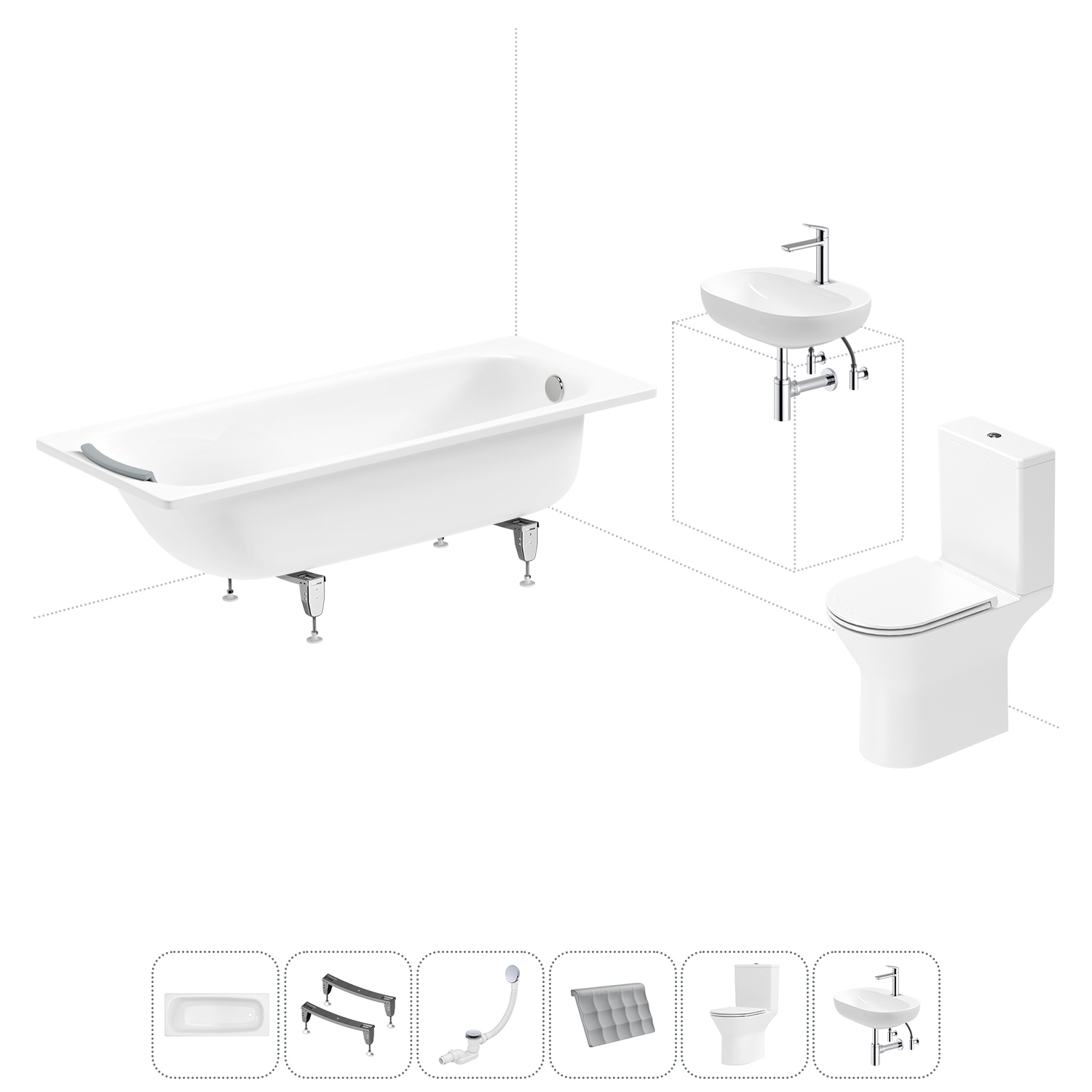Изображение товара Ванна Sanitana BLB Universal 20220729R прямоугольная сталь 170x70 см с напольным унитазом и раковиной в комплекте