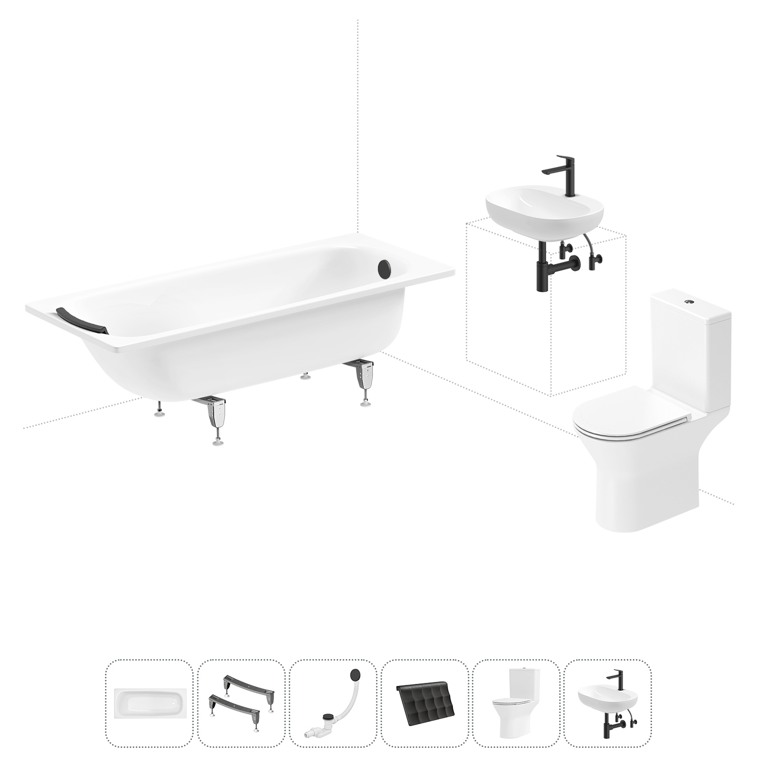 Изображение товара Комплект для ванной комнаты с ванной, унитазом и раковиной - стильное решение