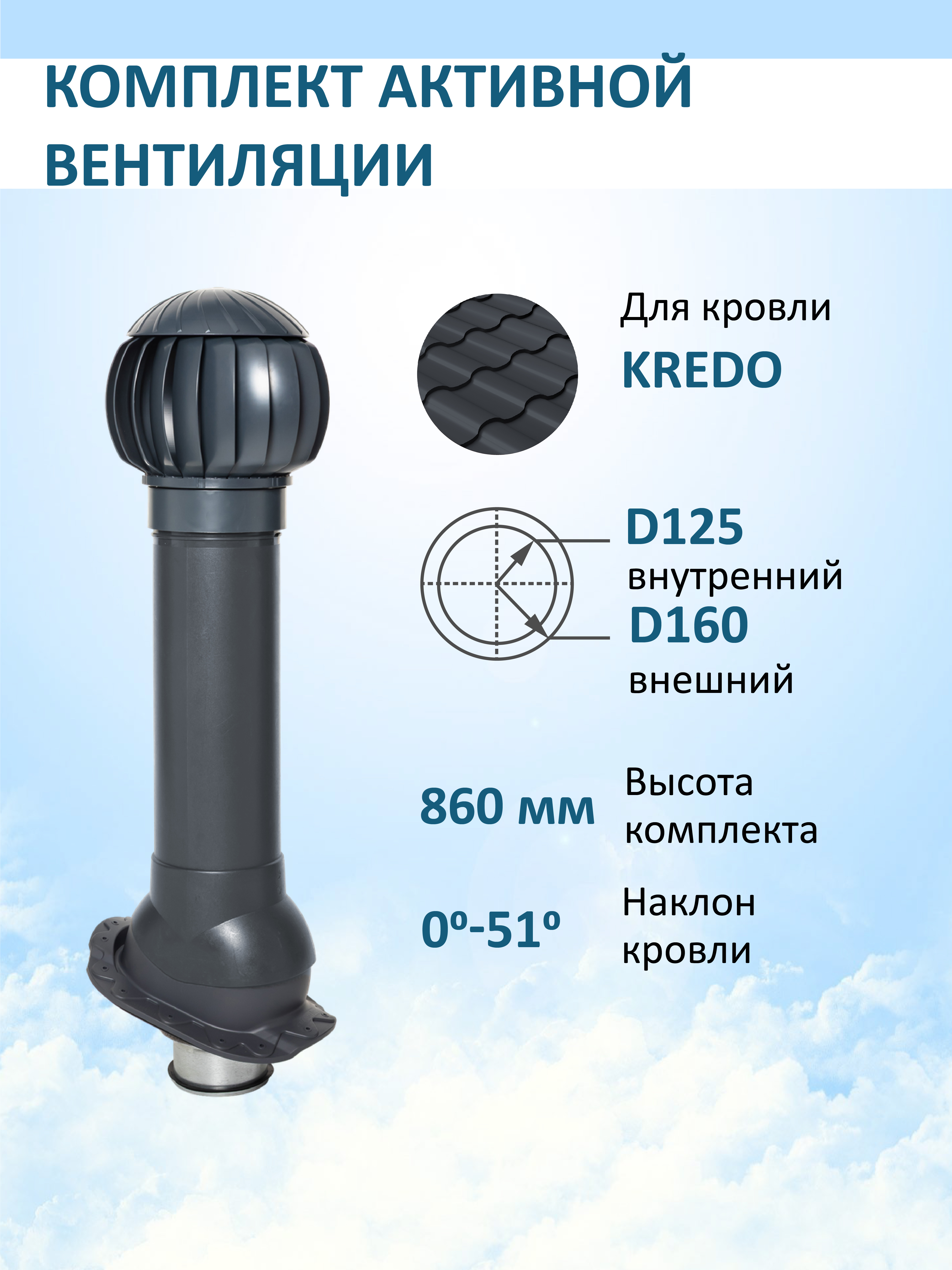Изображение товара Нанодефлектор Мерес Ø160мм с вентиляционным выходом 700мм для металлочерепицы Kredo RAL 7024 серый графит Изображение товара Нанодефлектор Мерес Ø160мм с вентиляционным выходом 700мм для металлочерепицы Kredo RAL 7024 серый графит