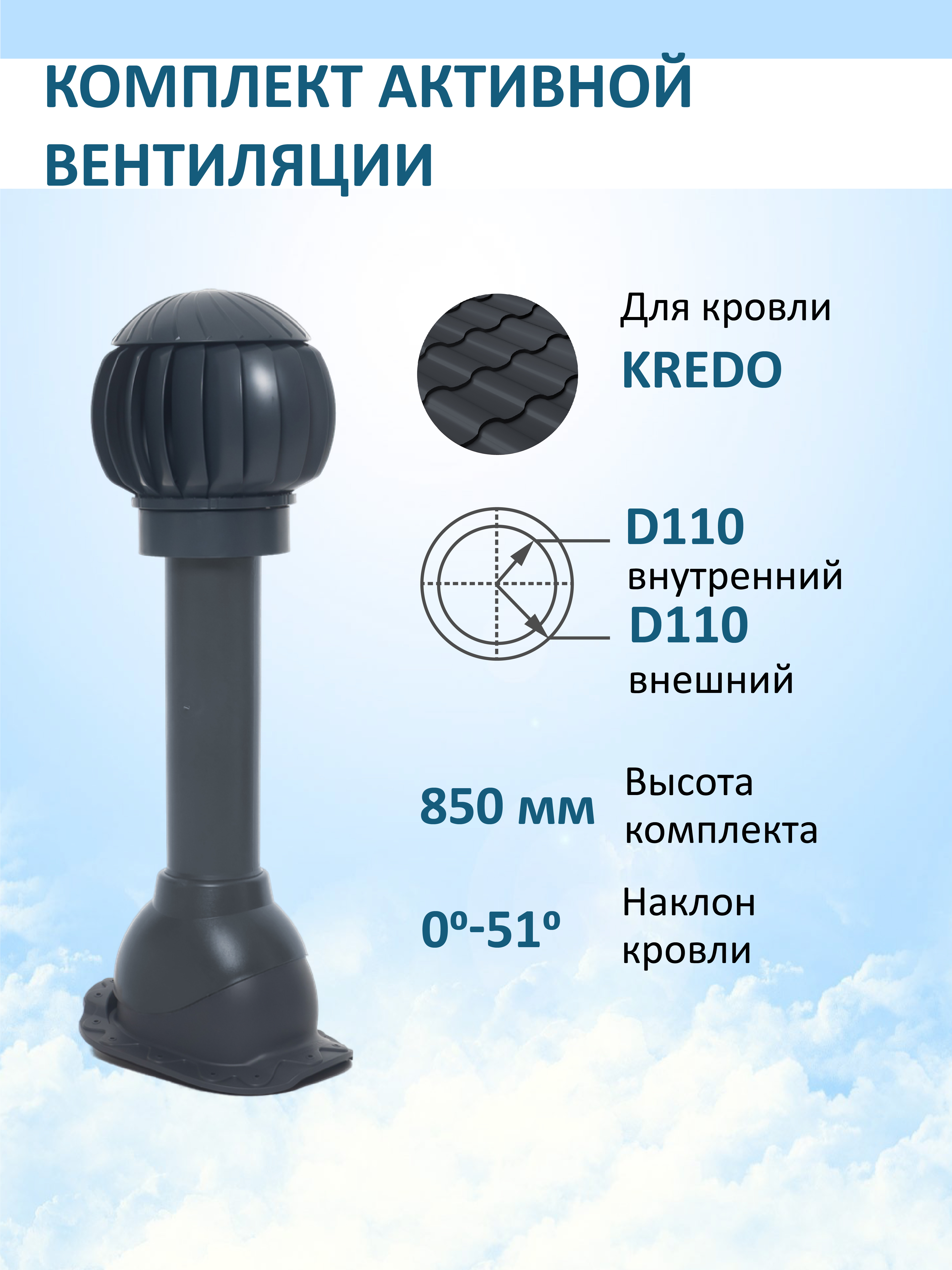 Изображение товара Нанодефлектор Мерес Ø160мм с манжетой с вентиляционным выходом Ø110мм для металлочерепицы Kredo RAL 7024 серый графит Изображение товара Нанодефлектор Мерес Ø160мм с манжетой с вентиляционным выходом Ø110мм для металлочерепицы Kredo RAL 7024 серый графит