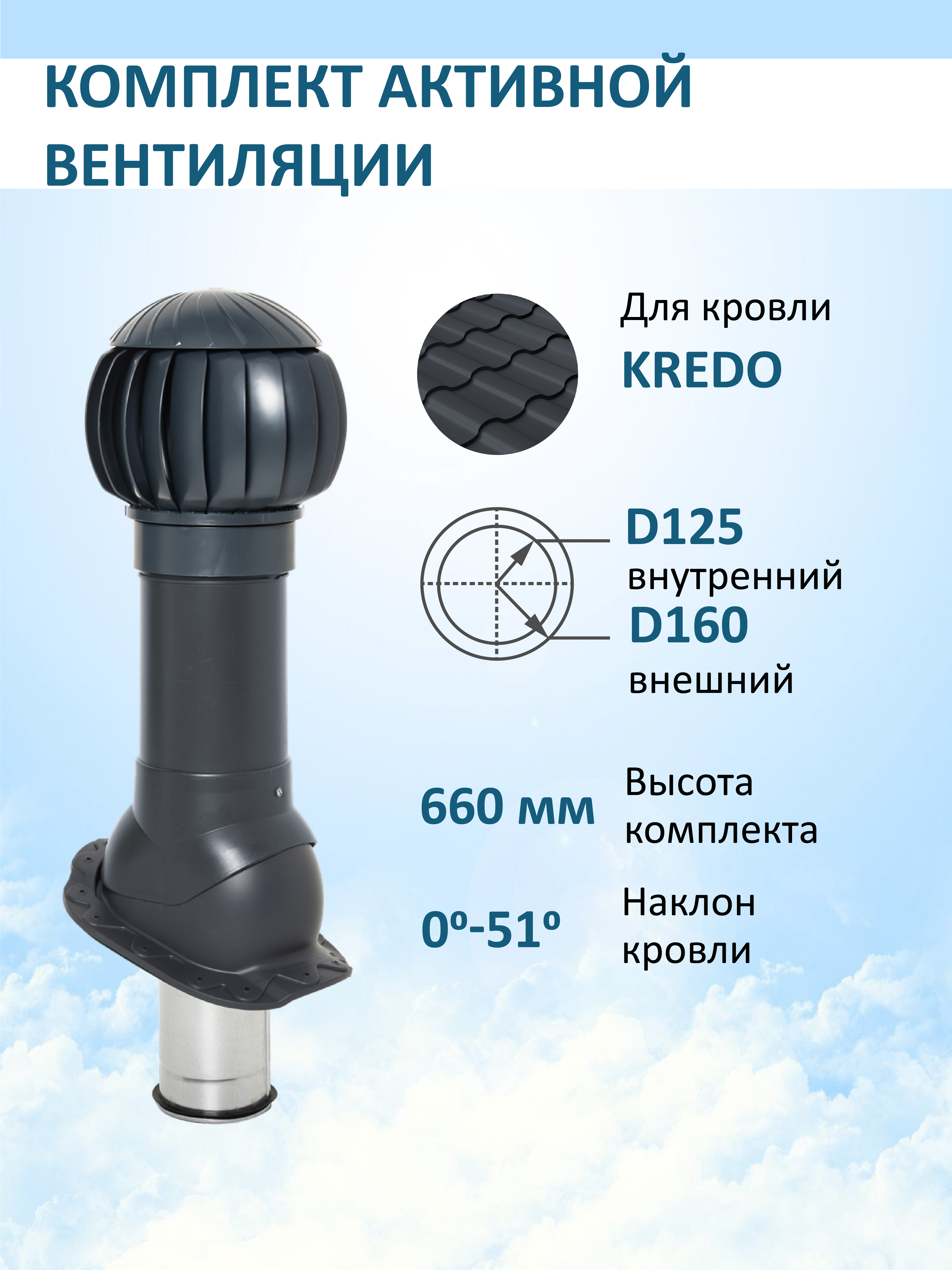 Изображение товара Нанодефлектор Мерес Ø160мм с вентиляционным выходом 500мм для металлочерепицы Kredo RAL 7024 серый графит Изображение товара Нанодефлектор Мерес Ø160мм с вентиляционным выходом 500мм для металлочерепицы Kredo RAL 7024 серый графит
