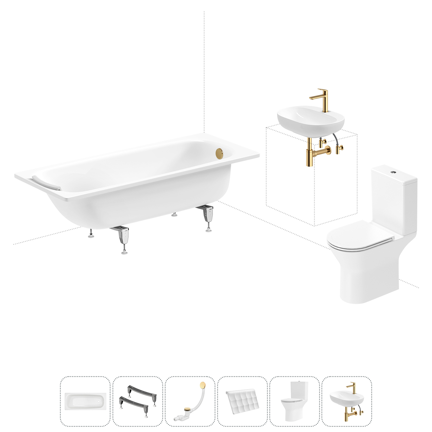 Изображение товара Комплект для ванной комнаты ванна, унитаз и раковина Sanitana, Lavinia и Wellsee