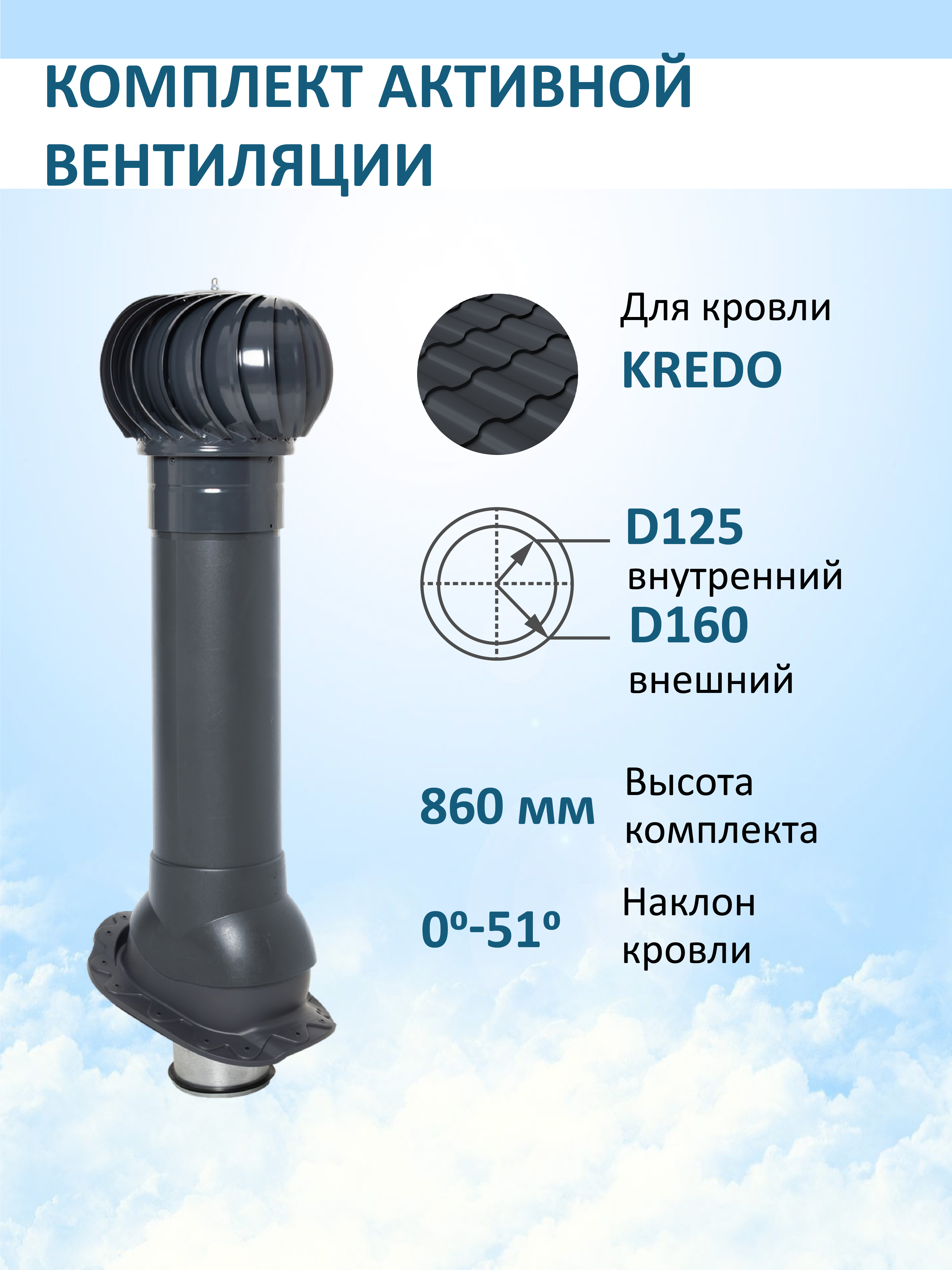 Изображение товара Турбодефлектор Мерес Ø160мм с вентиляционным выходом 700мм для металлочерепицы Изображение товара Турбодефлектор Мерес Ø160мм с вентиляционным выходом 700мм для металлочерепицы