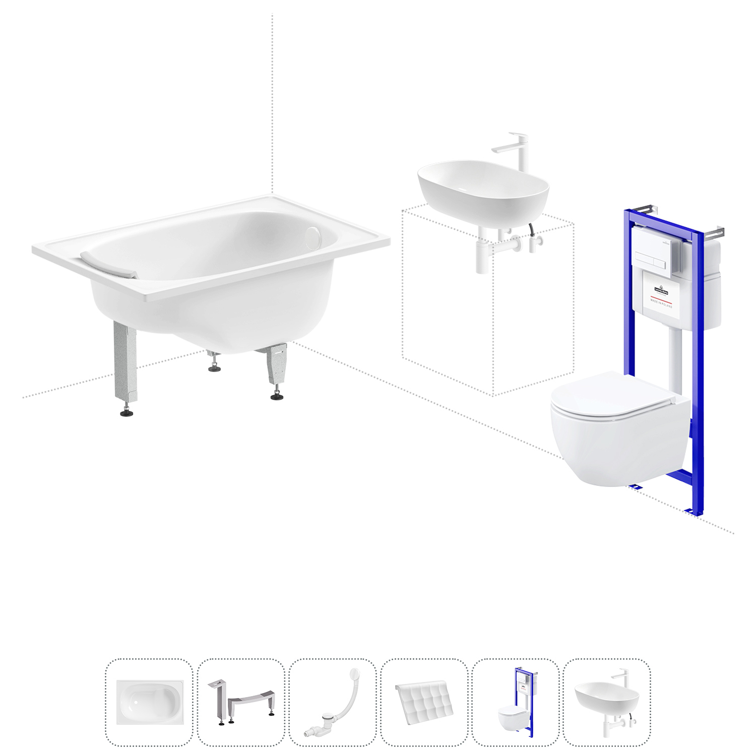 Изображение товара Ванна Sanitana BLB Europa Mini 105x70 см с комплектом унитаза и раковиной