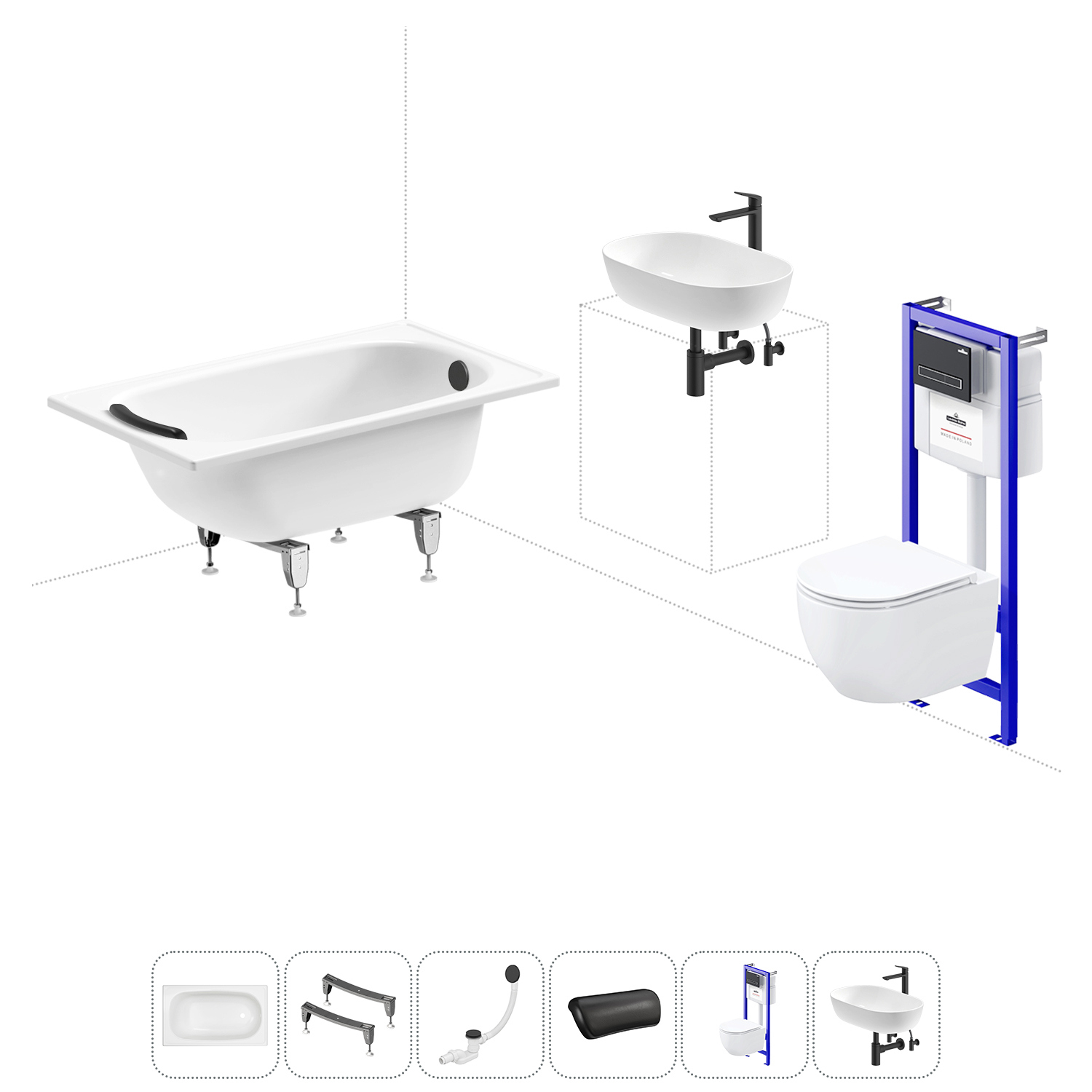 Изображение товара Ванна Sanitana BLB Europa 120x70 см с унитазом и раковиной