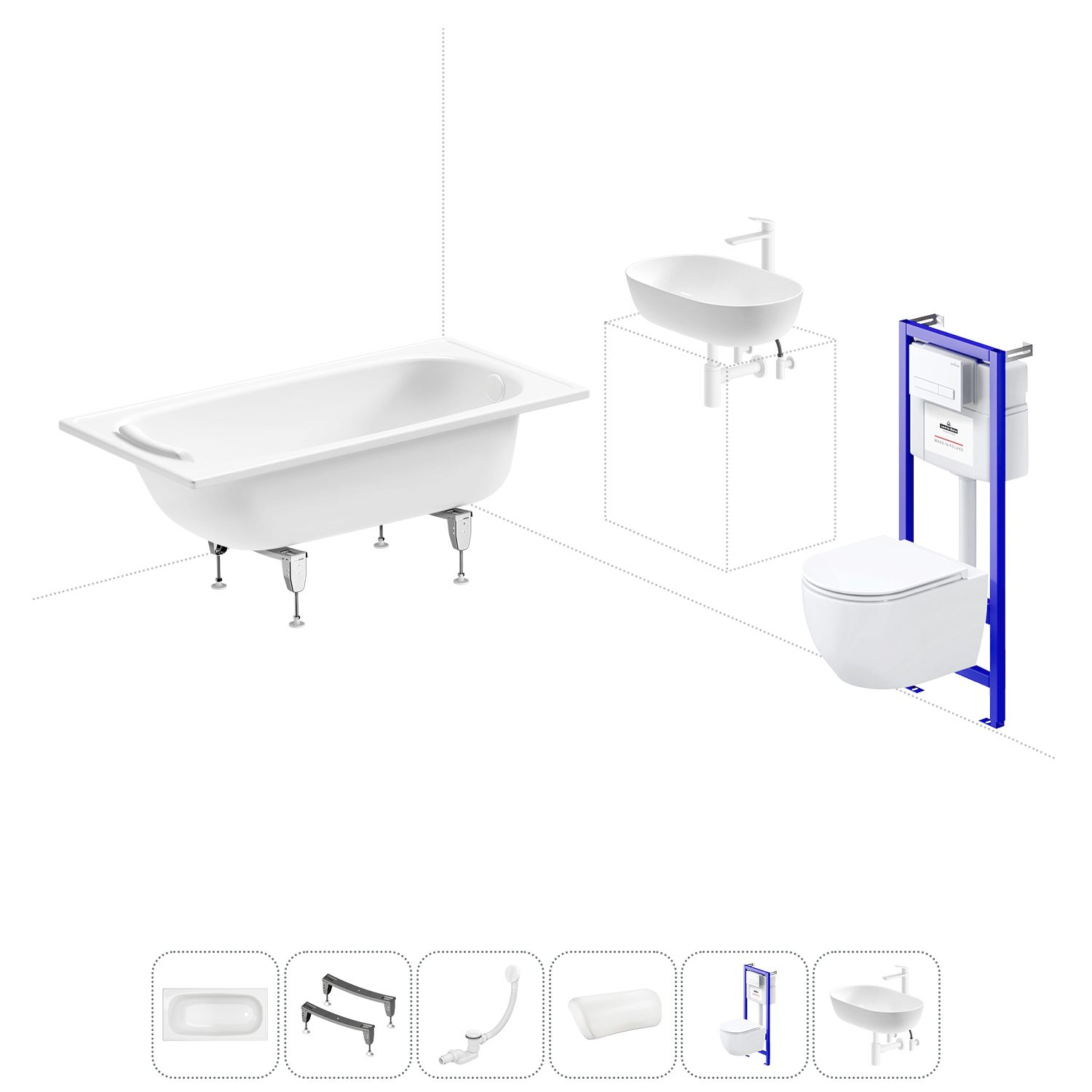 Изображение товара Стальная ванна Sanitana BLB Europa 140x70 см с подголовником и сифоном комплект