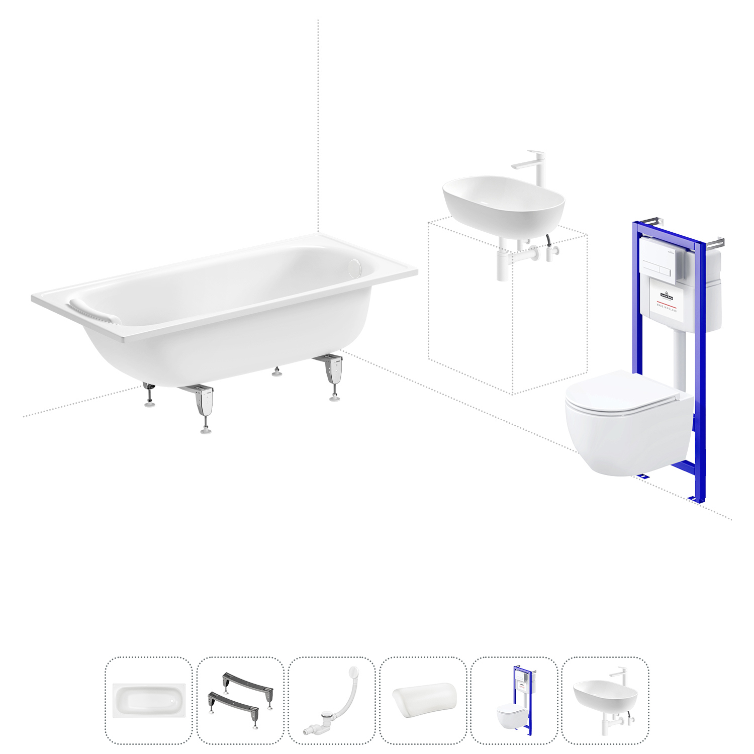 Изображение товара Комплект для ванной комнаты SANITANA BLB Europa с унитазом, раковиной и аксессуарами