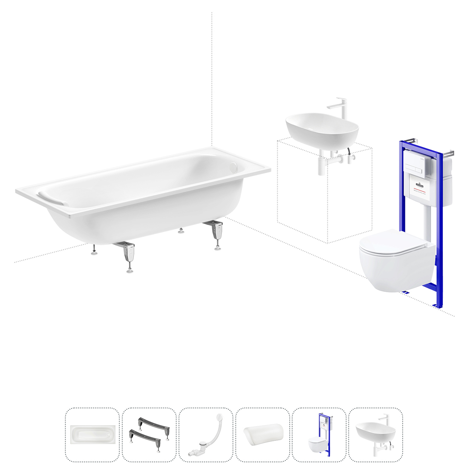 Изображение товара Ванна Sanitana BLB Europa 20220810R прямоугольная сталь 170x70 см с подвесным унитазом и раковиной в комплекте