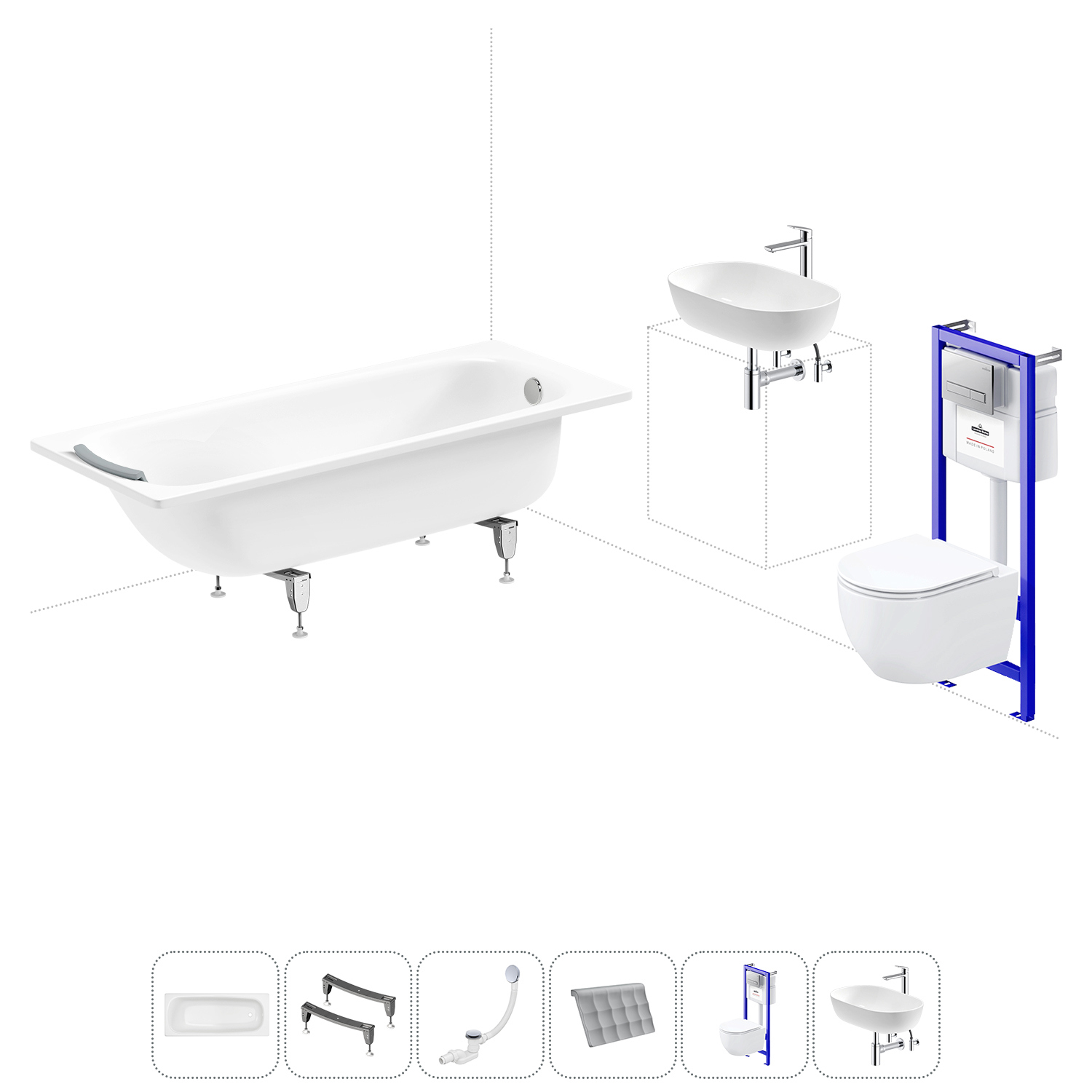 Изображение товара Комплект для ванной SANITANA BLB Universal 170x70 см с унитазом и раковиной