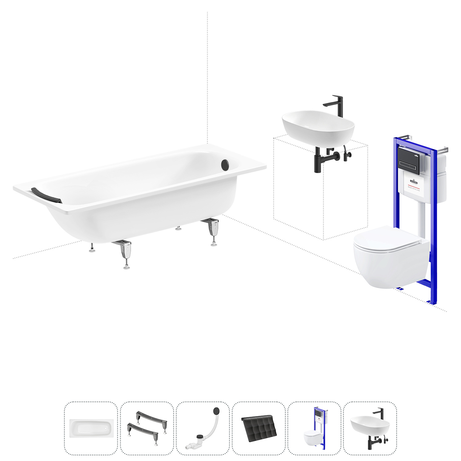 Изображение товара Стальная ванна SANITANA BLB Universal 170x70 см с шумоизоляцией и комплектом