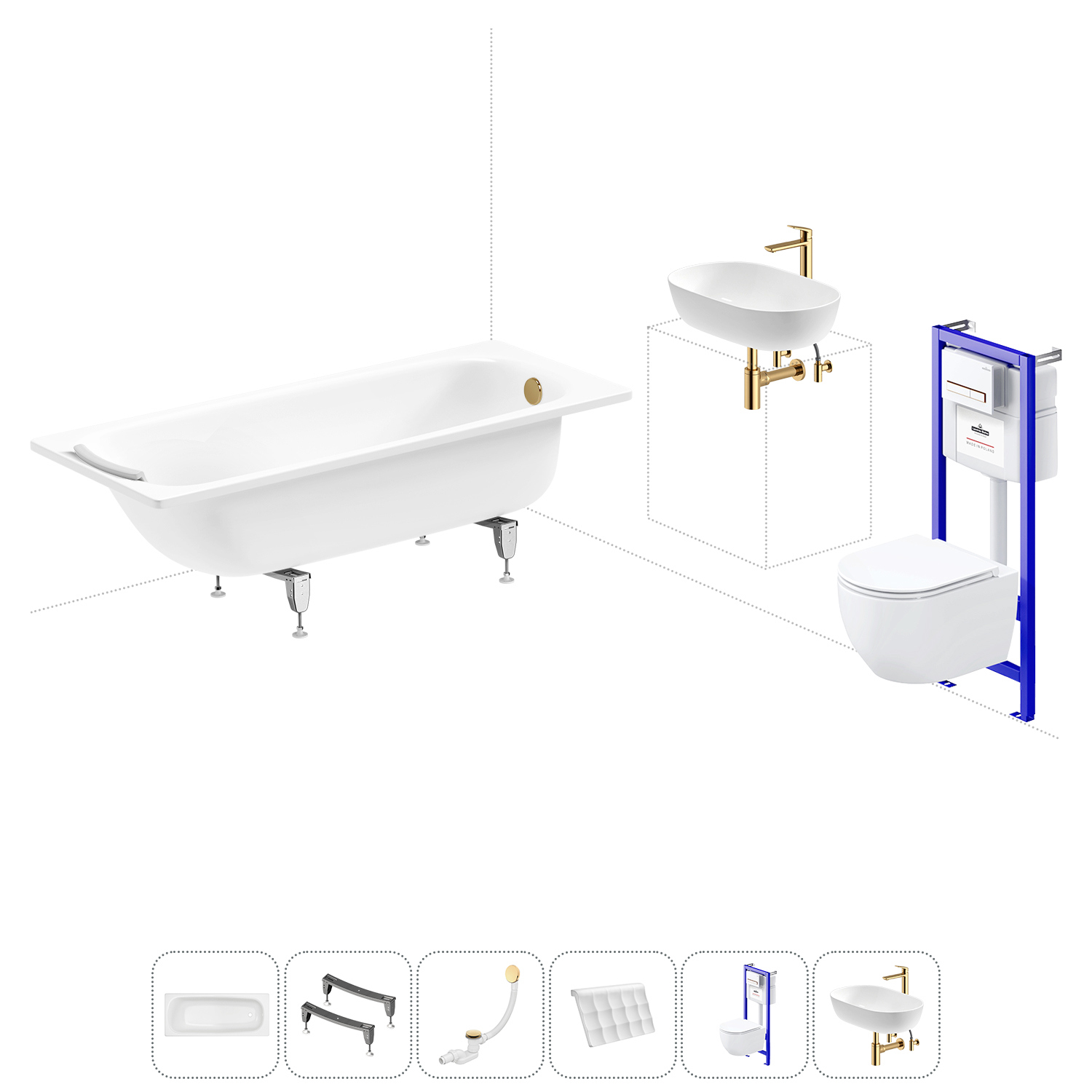 Изображение товара Ванна Sanitana BLB Universal 20220844R прямоугольная сталь 170x70 см с подвесным унитазом и раковиной в комплекте