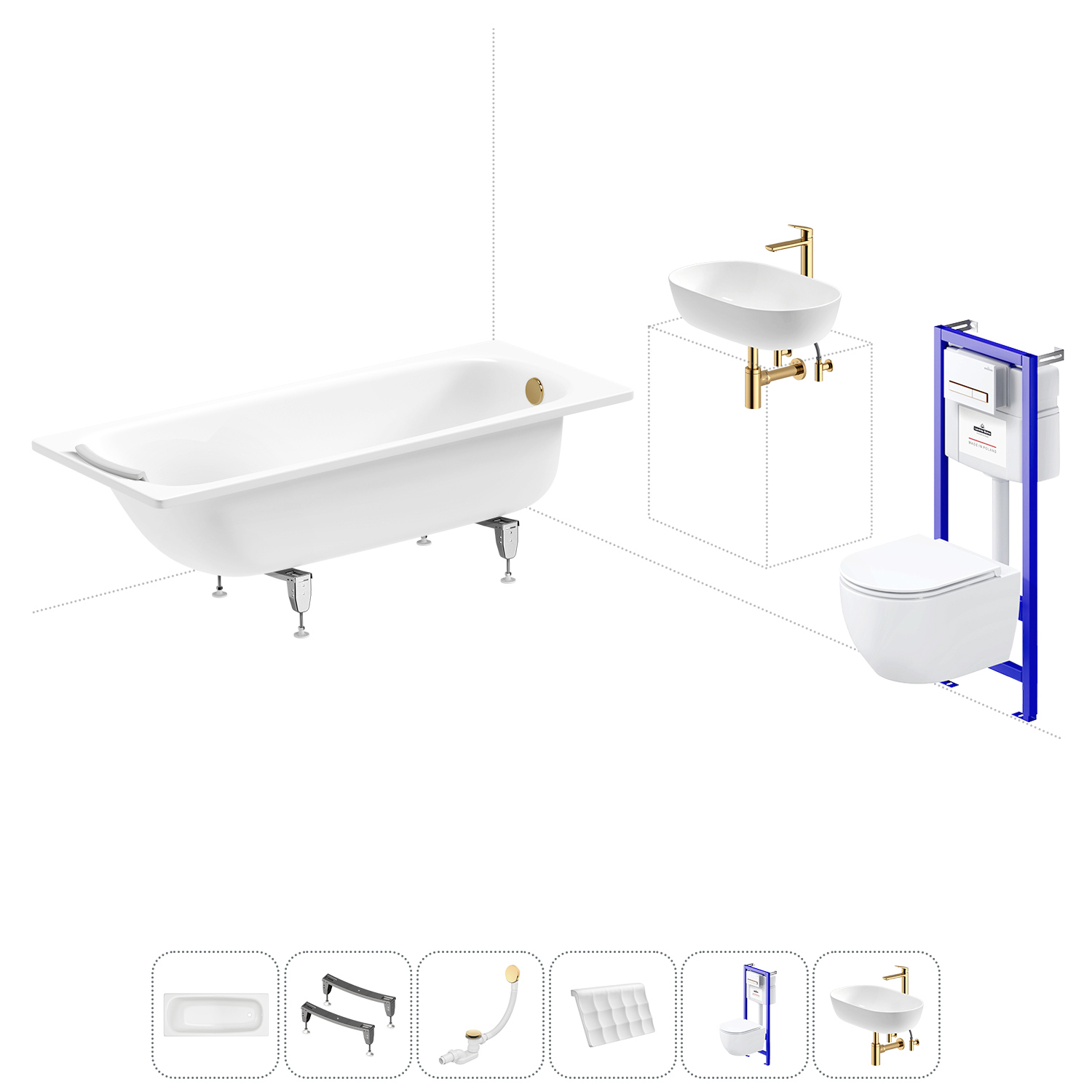 Изображение товара Ванна Sanitana BLB Universal 20220852R прямоугольная сталь 170x75 см с подвесным унитазом и раковиной в комплекте