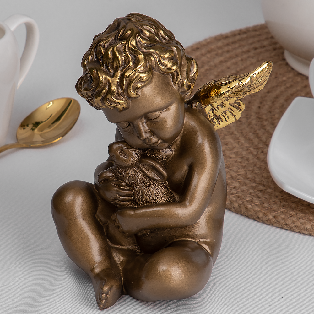 Изображение товара Статуэтка Bogacho Ангел с кроликом бронзовый