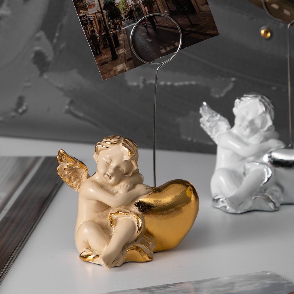 Изображение товара Статуэтка из мрамора Bogacho Ангел Ин Лав кремового цвета с держателем для фотографий/записок