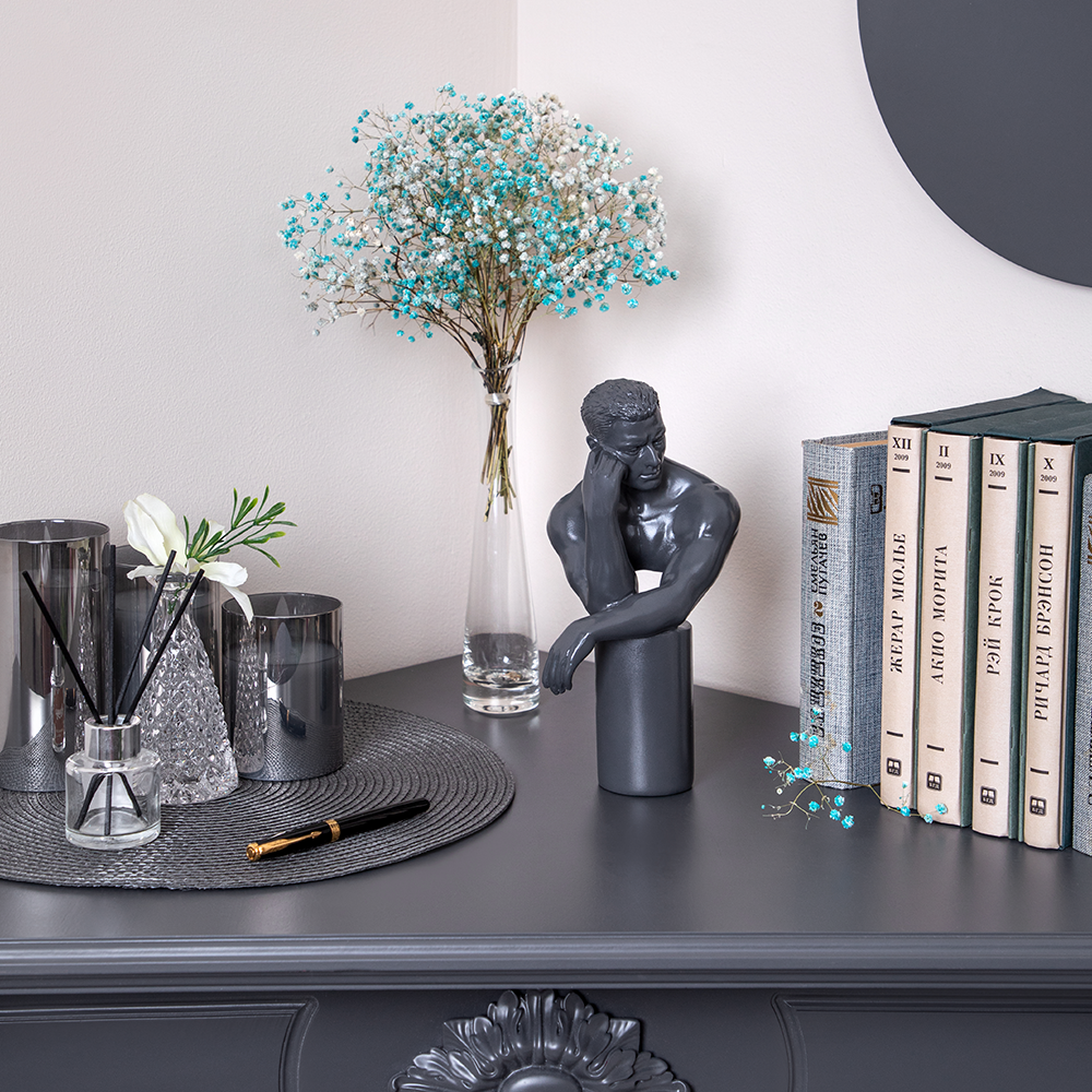 Изображение товара Статуэтка из литьевого мрамора Bogacho Мыслитель серого цвета ручная работа