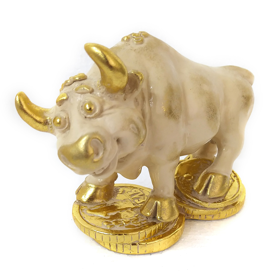 Изображение товара Бежевые декоративные фигуры БОГАЧО Денежный Бык — натуральный мрамор, 10.5 см