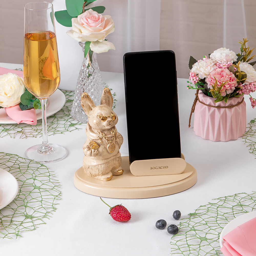 Изображение товара Статуэтка Bogacho Кролик Рич с держателем для телефона кремовый