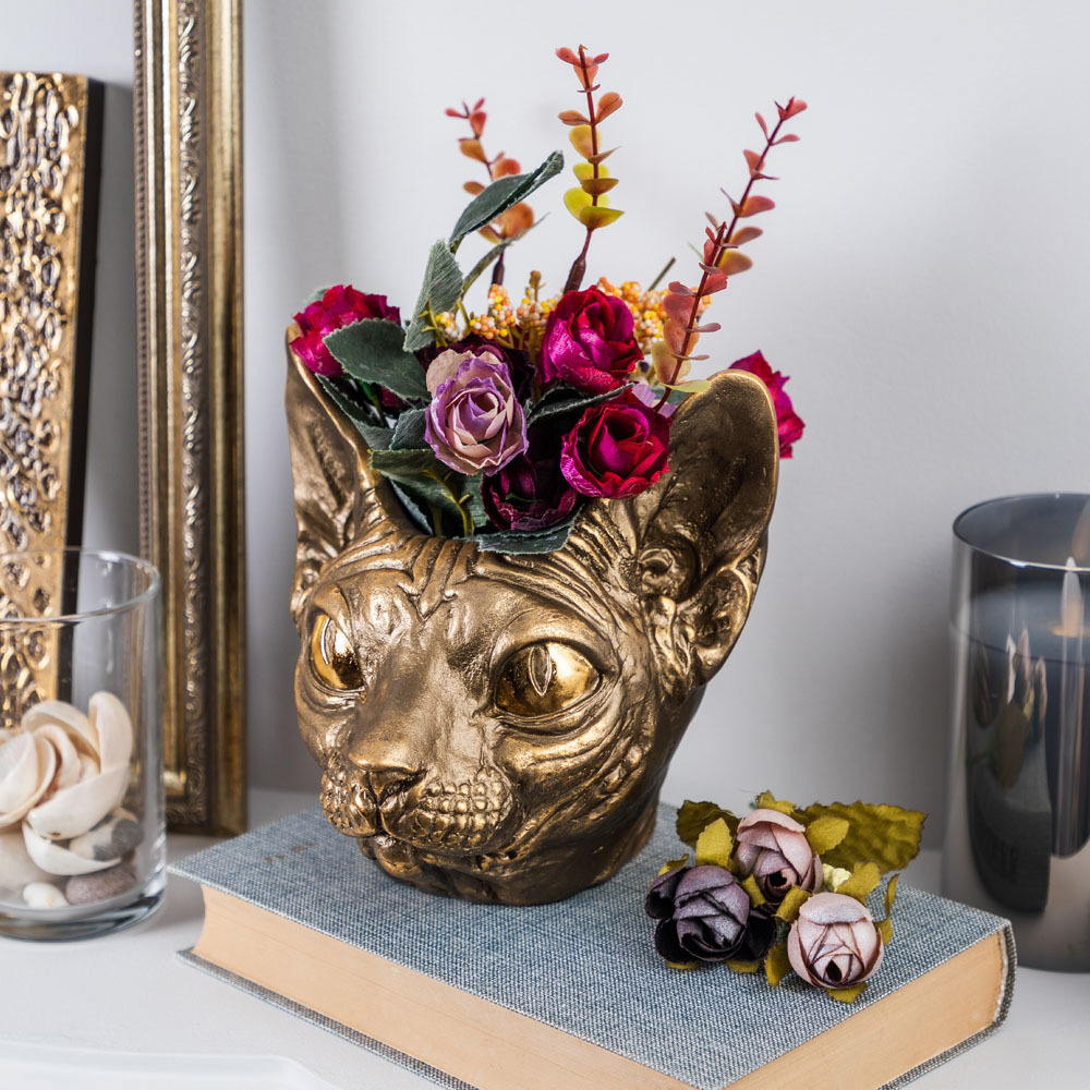 Изображение товара Декор для дома кашпо для цветов Кошка Агнесса бронзовый