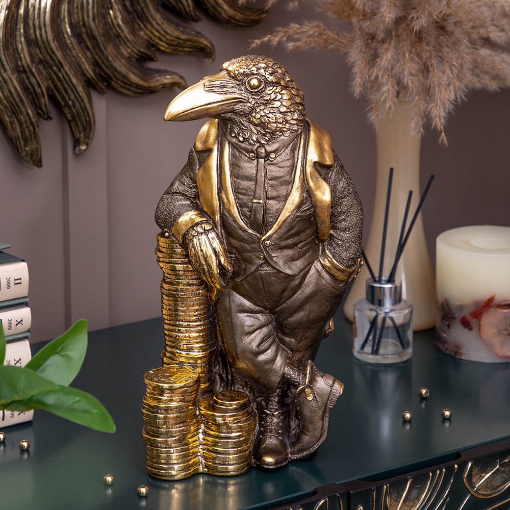 Изображение товара Статуэтка из мрамора Bogacho Ворон Фартовый бронзовая