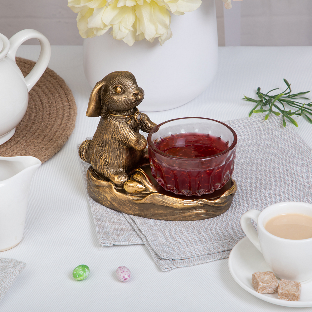 Изображение товара Фруктовница Bogacho Кролик Эйприл из литьевого мрамора бронзового цвета