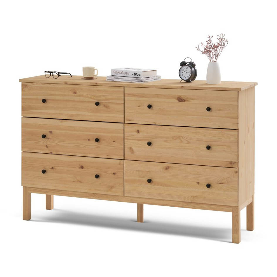 Изображение товара Комод Тирана 6 ящиков из массива сосны светло-коричневый скандинавский стиль