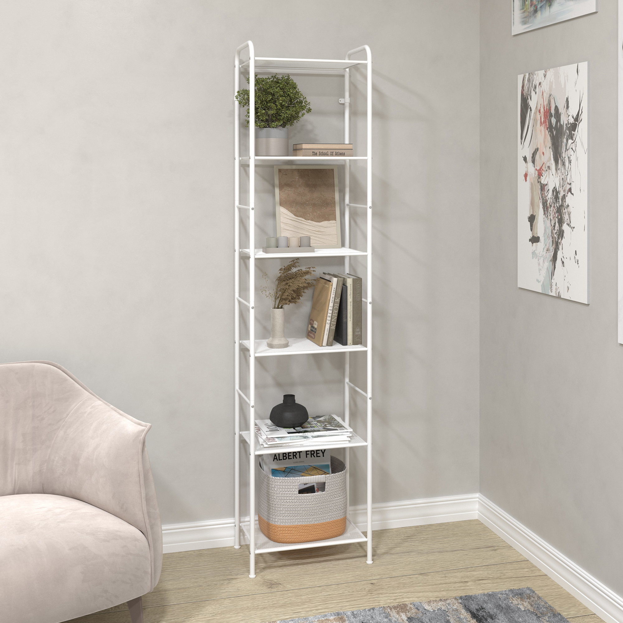 Изображение товара Металлический стеллаж Валензия 45.5x191x30 см с 6 полками и регулируемыми ножками