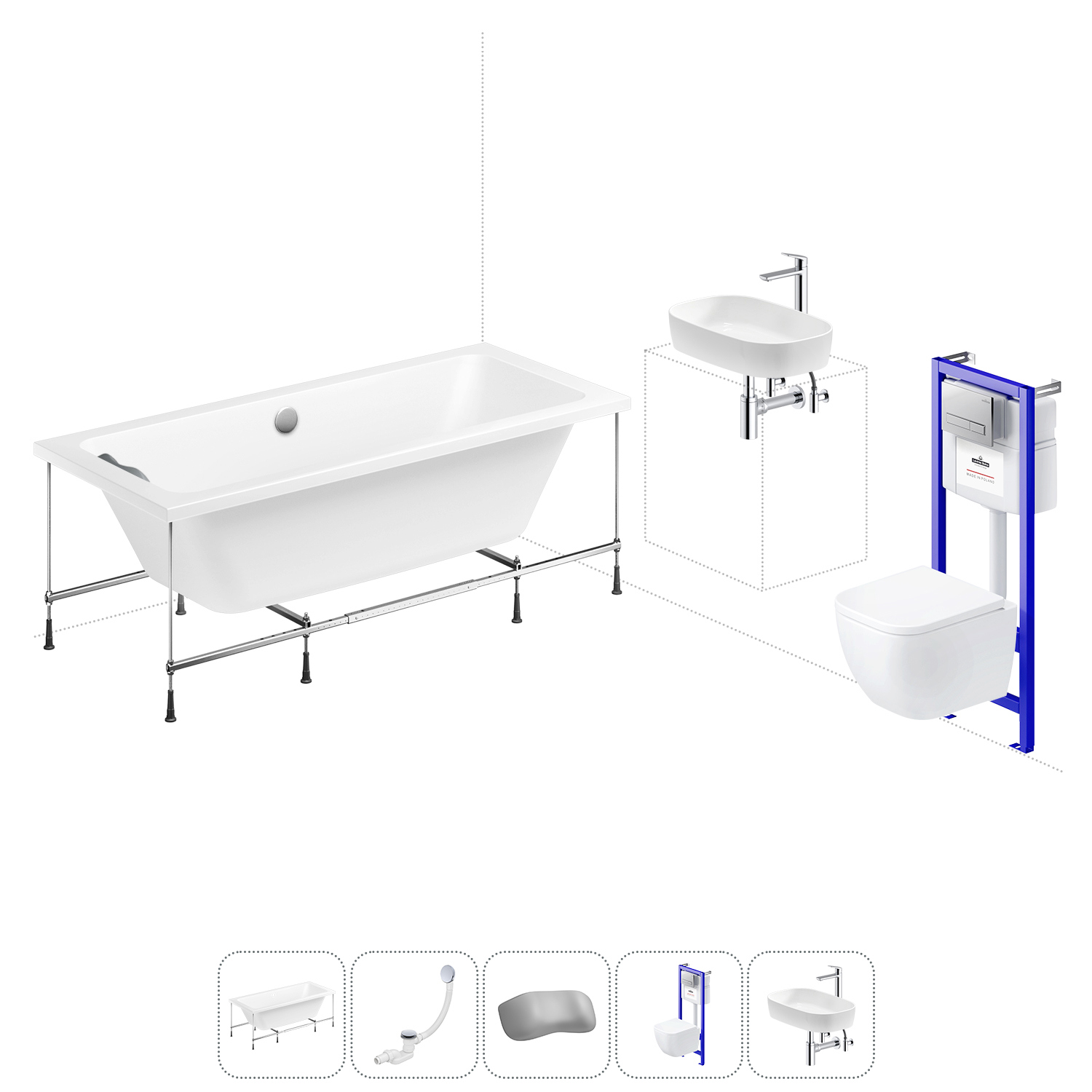 Изображение товара Ванна Lavinia Boho Rock 20221318R 160x75 см акриловая с подвесным унитазом, инсталляцией и раковиной в комплекте