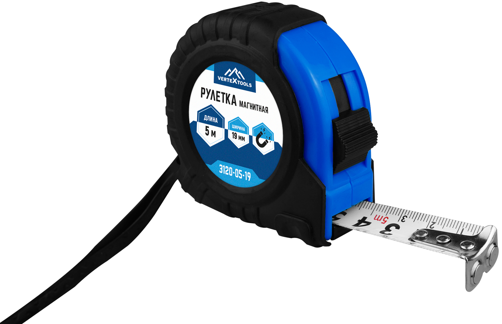 Изображение товара Рулетка Vertextools с магнитным наконечником 5м x 19мм Россия