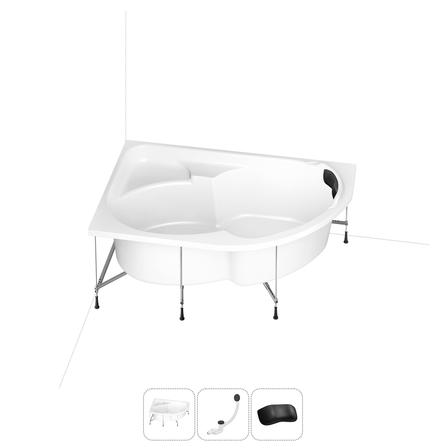 Изображение товара Ванна угловая Lavinia Boho Bell Pro 20220996R правая 140x95 см акриловая с каркасом, сливом-переливом и подголовниками