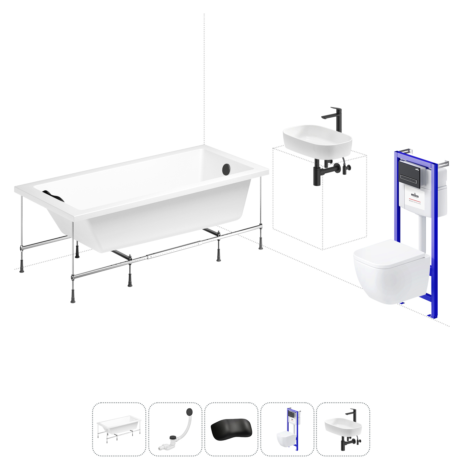 Изображение товара Ванна Lavinia Boho Biore 20221260R 170x70 см акриловая с подвесным унитазом, инсталляцией и раковиной в комплекте