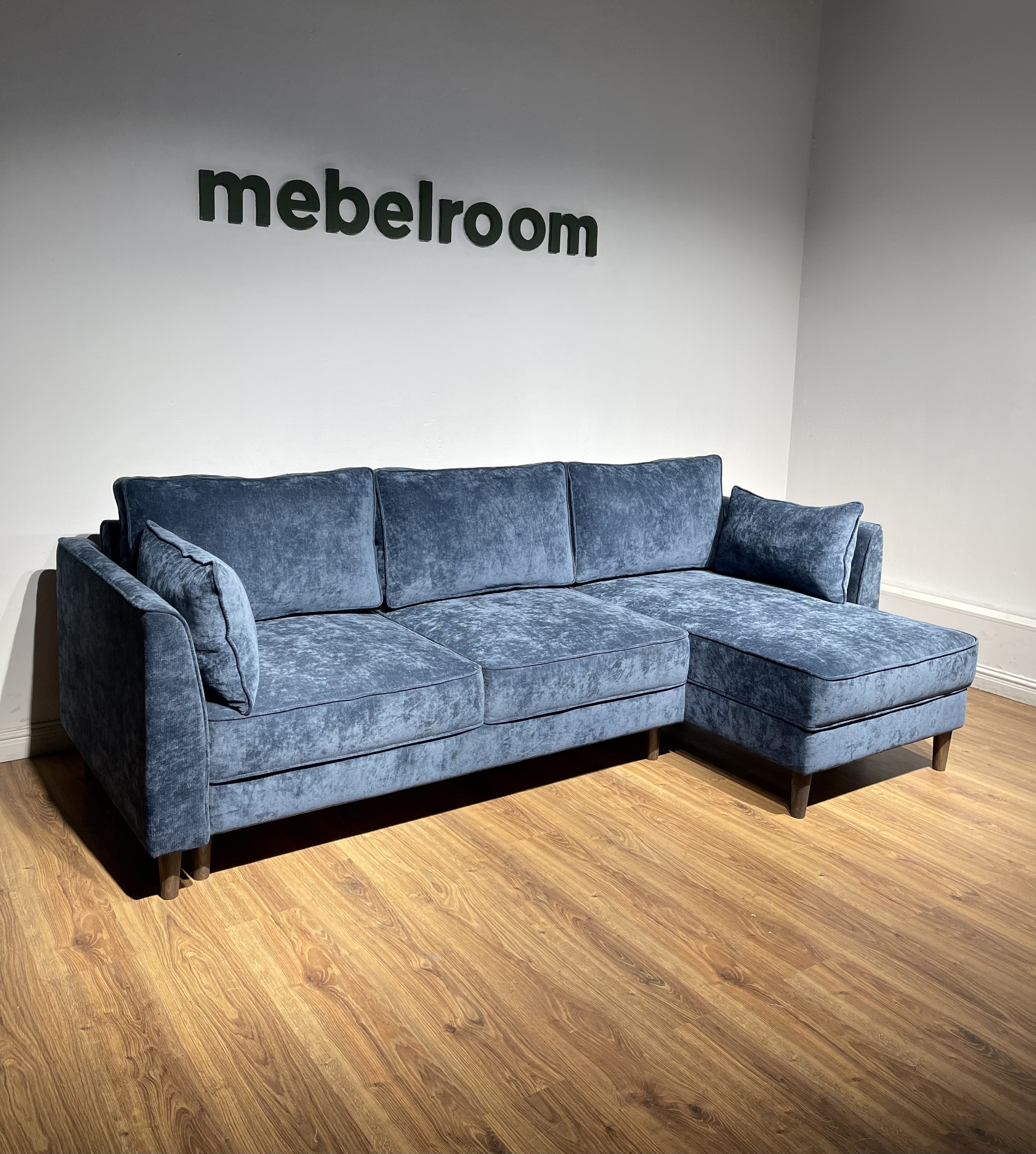 Изображение товара Угловой раскладной диван-кровать Hampi 265x73x150 см шенилл темно-синий Mebelroom