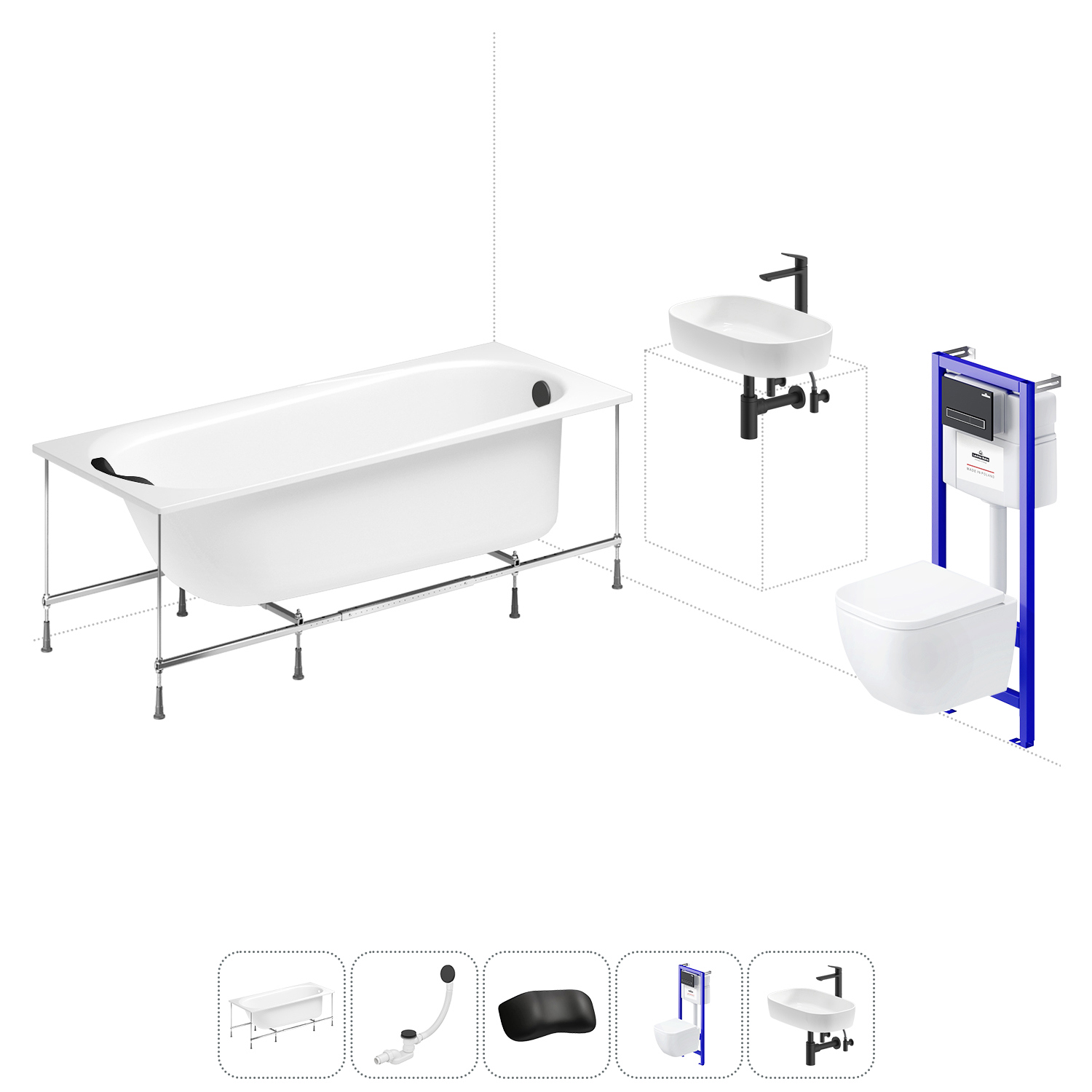 Изображение товара Ванна угловая Lavinia Boho Art II 20221264R левая 170x72 см акриловая с подвесным унитазом, инсталляцией и раковиной в комплекте