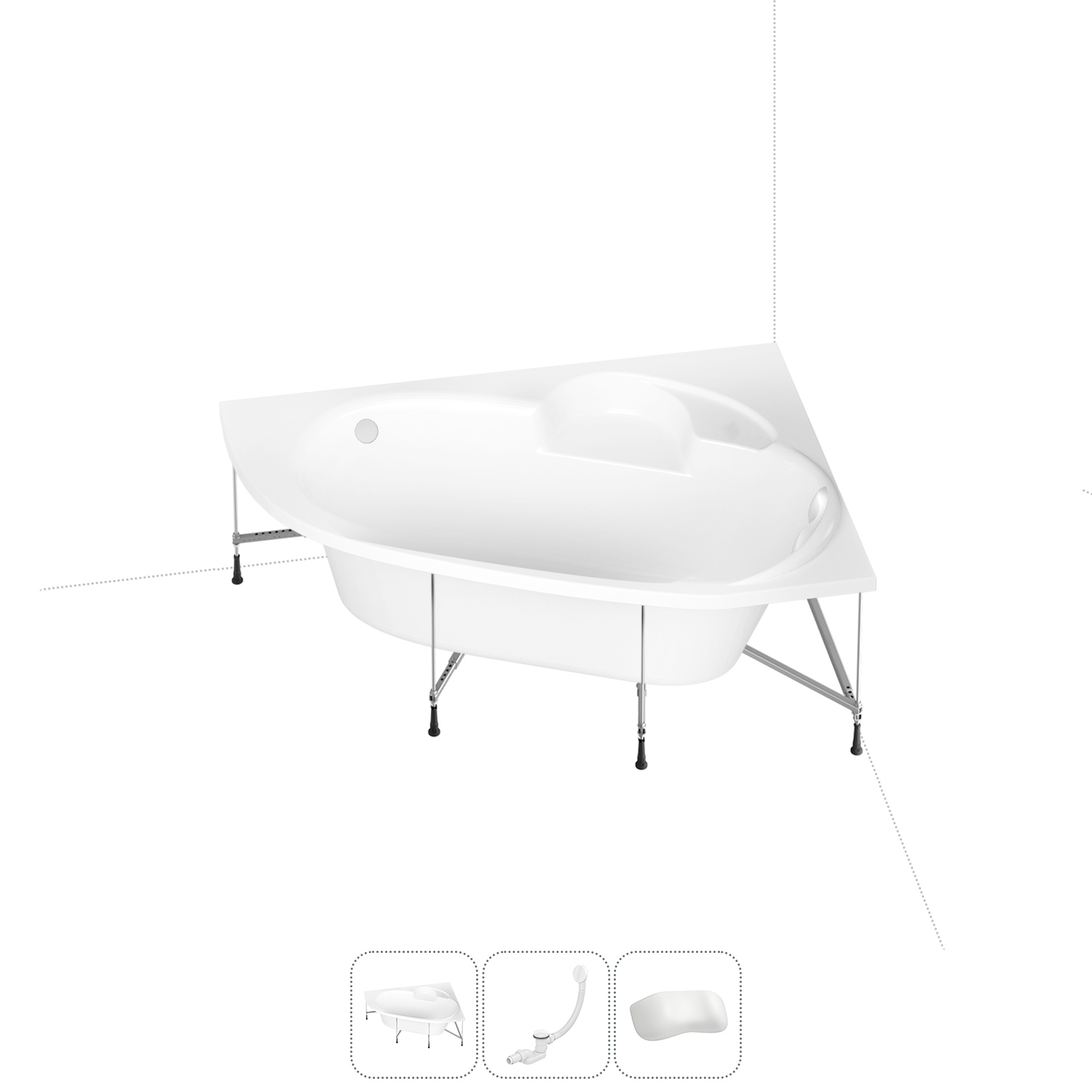 Изображение товара Ванна угловая Lavinia Boho Elegant 20221031R 140x140 см акриловая с каркасом, сливом-переливом и подголовниками