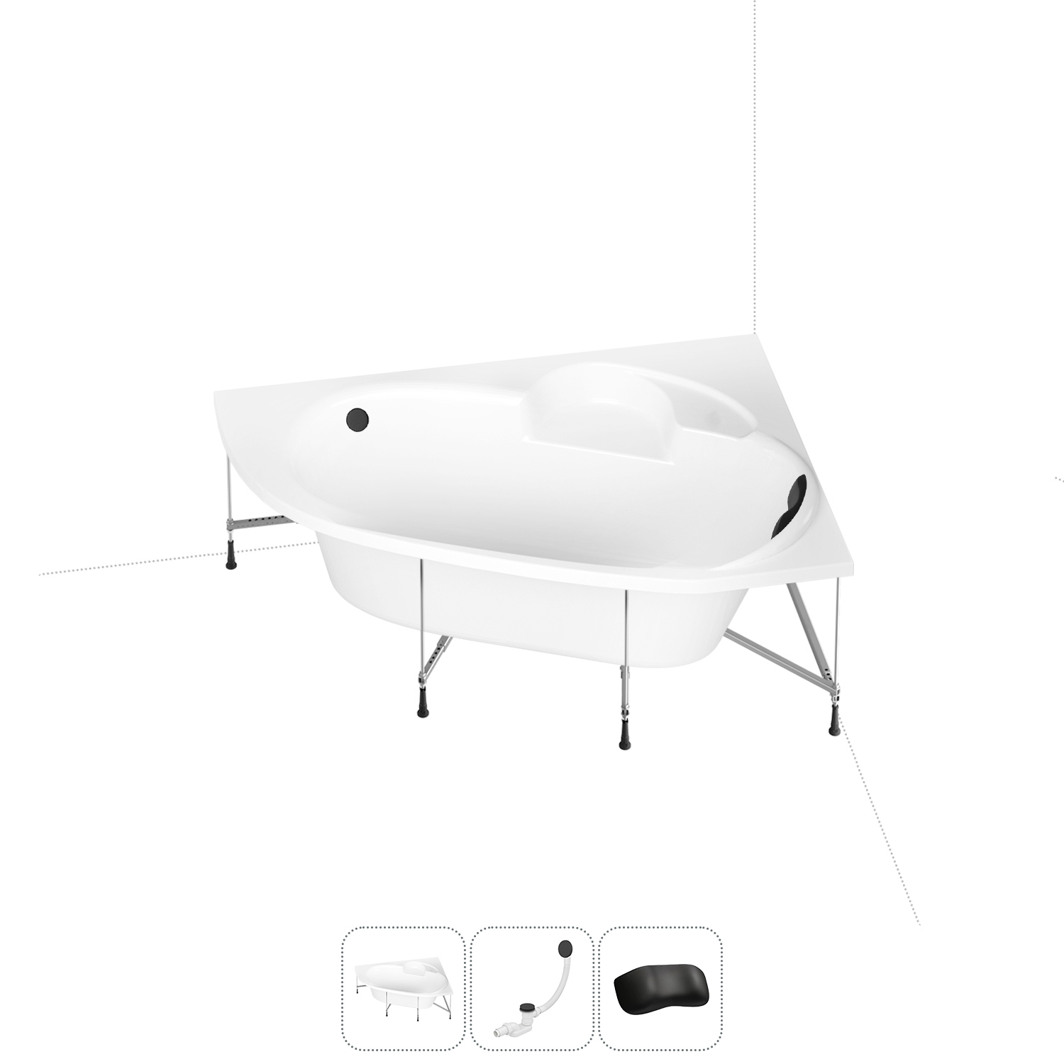 Изображение товара Ванна угловая Lavinia Boho Elegant 20221032R 140x140 см акриловая с каркасом, сливом-переливом и подголовниками