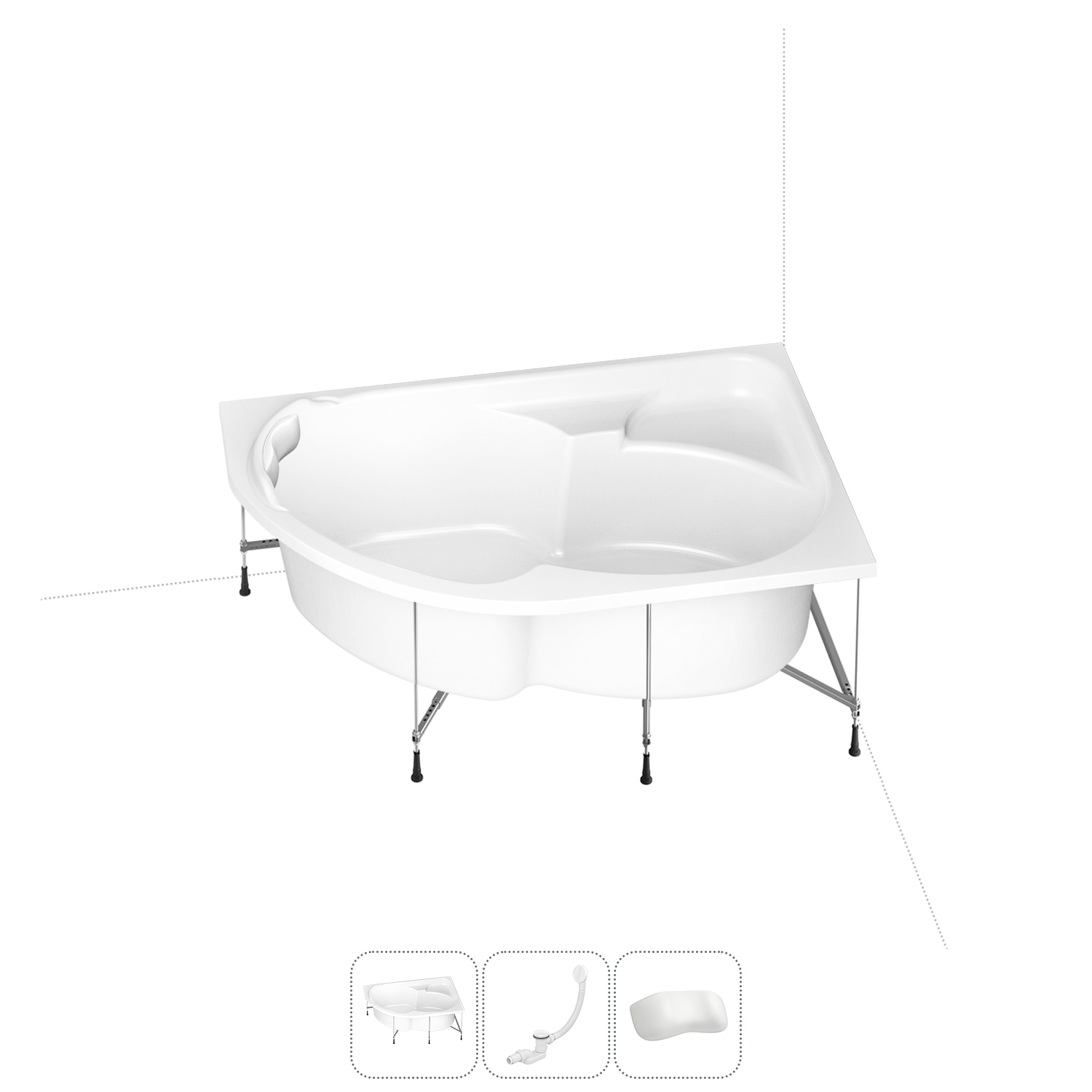 Изображение товара Ванна угловая Lavinia Boho Bell Pro 20220999R левая 150x100 см акриловая с каркасом, сливом-переливом и подголовниками