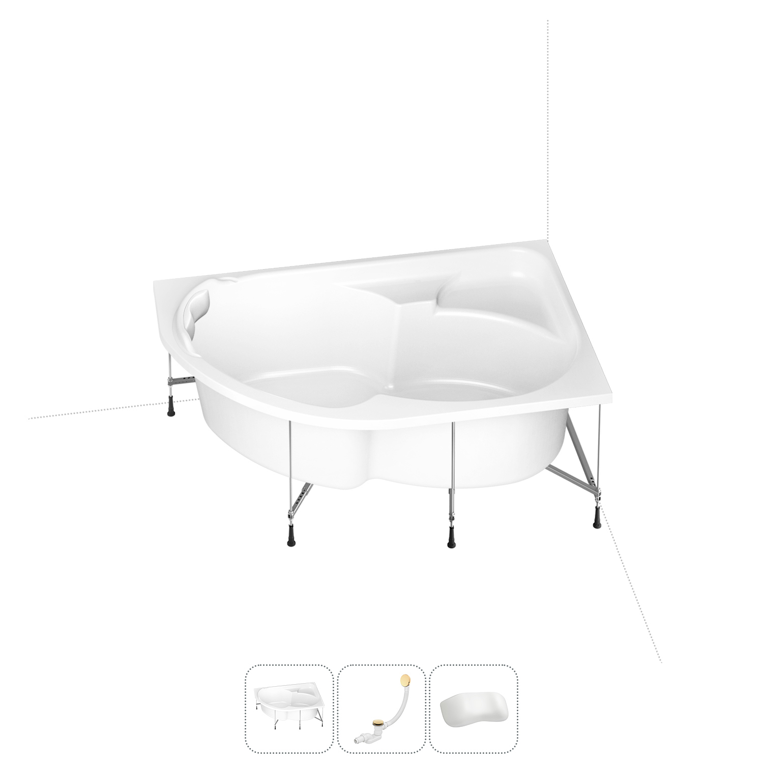 Изображение товара Ванна угловая Lavinia Boho Bell Pro 20221001R правая 150x100 см акриловая с каркасом, сливом-переливом и подголовниками