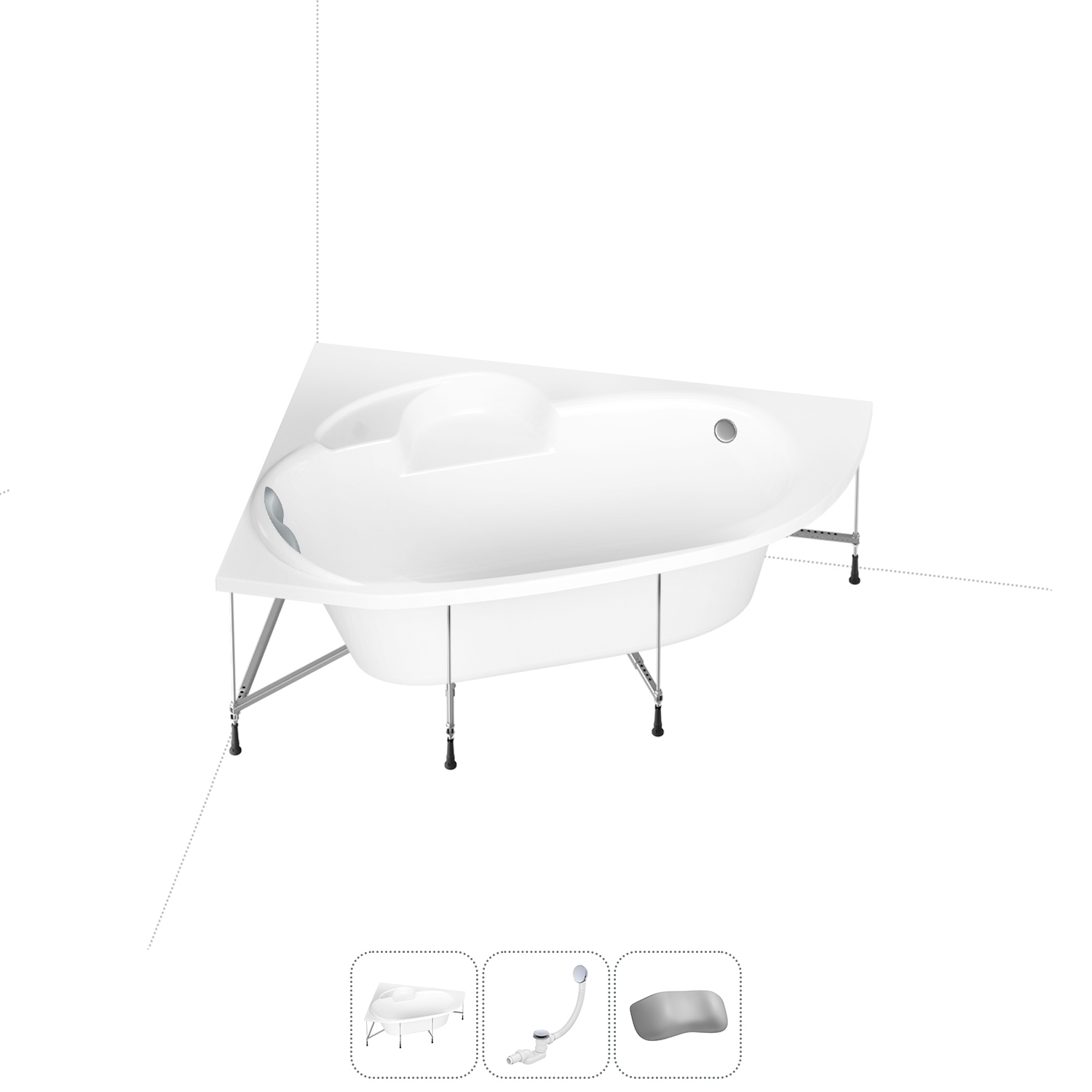 Изображение товара Ванна угловая Lavinia Boho Bell Pro 20221002R правая 150x100 см акриловая с каркасом, сливом-переливом и подголовниками