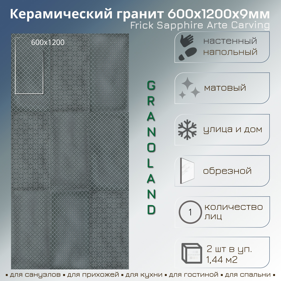 Изображение товара Керамогранит Granoland FRICKARTE120 60x120см зеленый, современный дизайн, морозостойкий