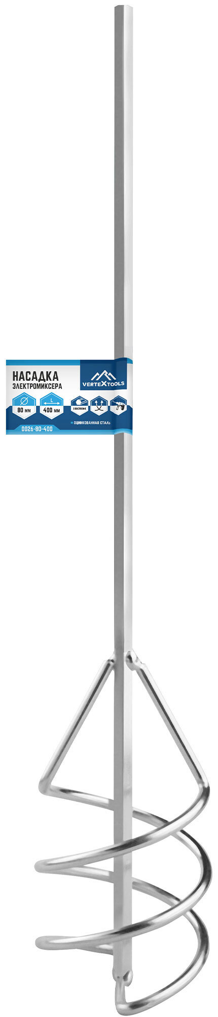 Изображение товара Насадка-миксер для гипса Vertextools 0026-80-400 80x400 мм сталь HEX