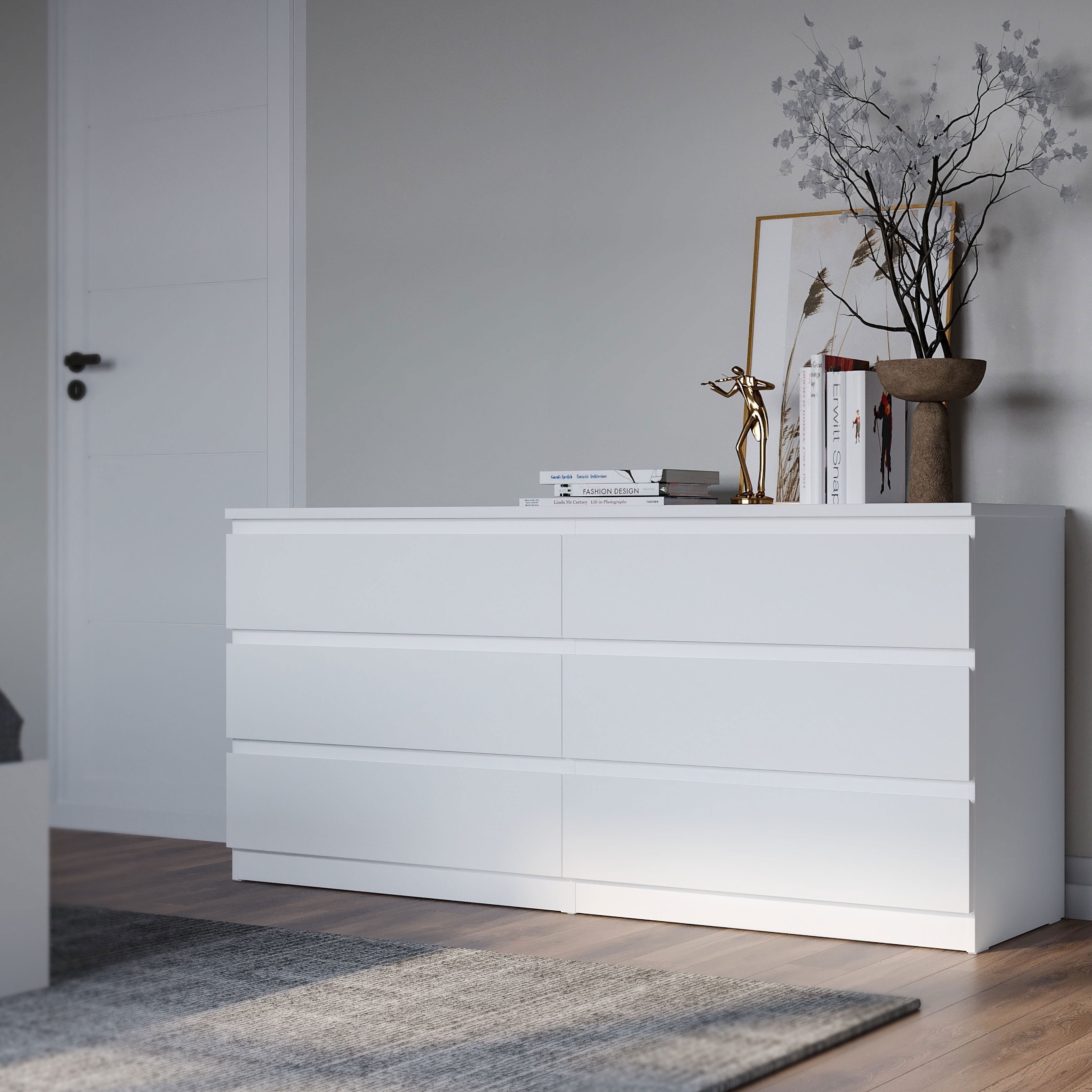 Изображение товара Комод ПРАКСИС 6 ящиков белый ЛДСП современный стиль 130x72x40 см
