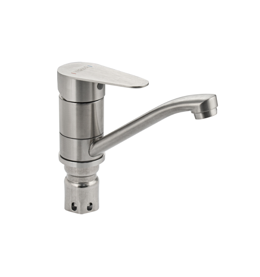 Изображение товара MAGNUS - Смеситель для кухни и раковины шаровый поворотный корпус излив 15 см из нержавеющей стали марки 304 цвет САТИН.