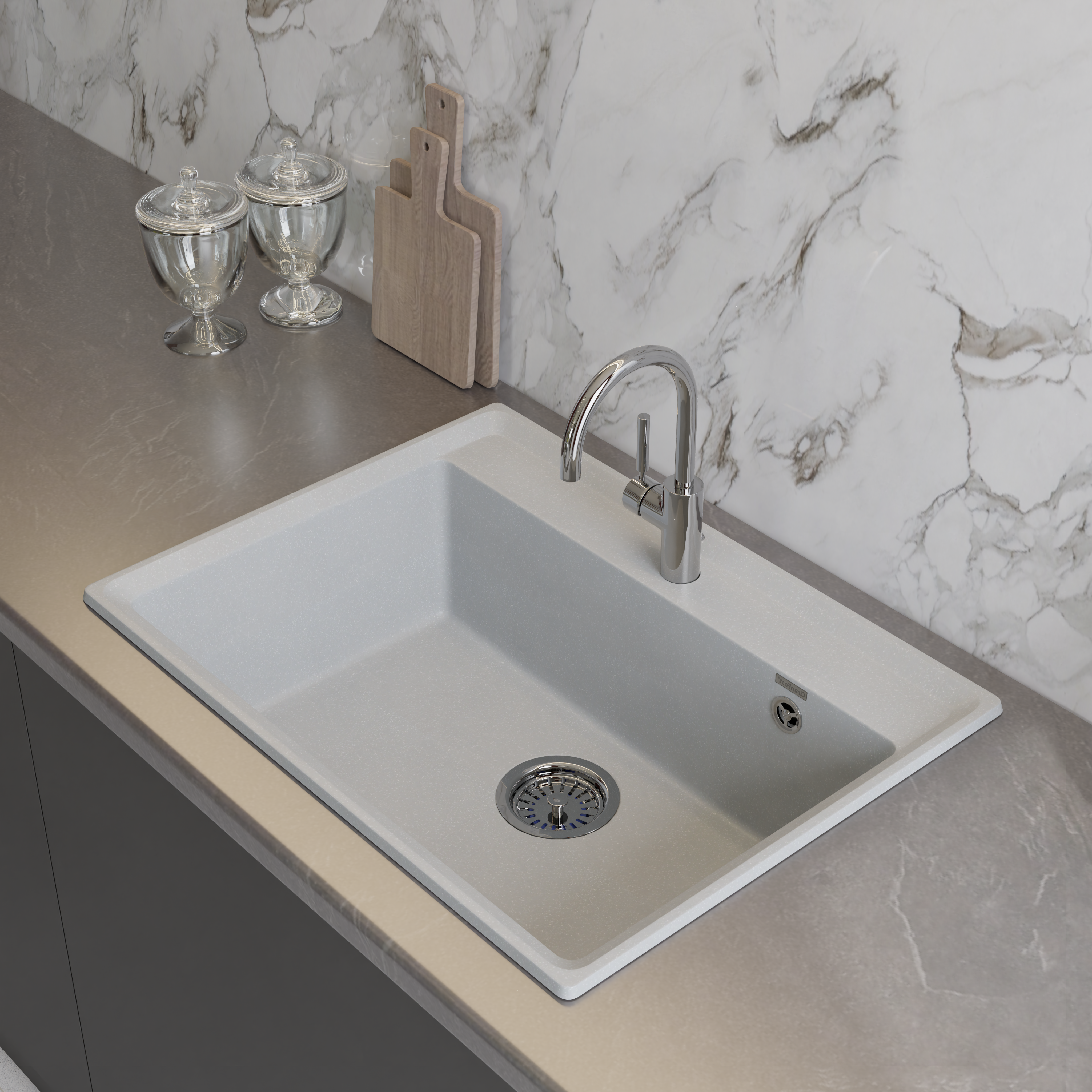 Изображение товара Мойка врезная Granfest Level 50x66 см из мраморной крошки серебро