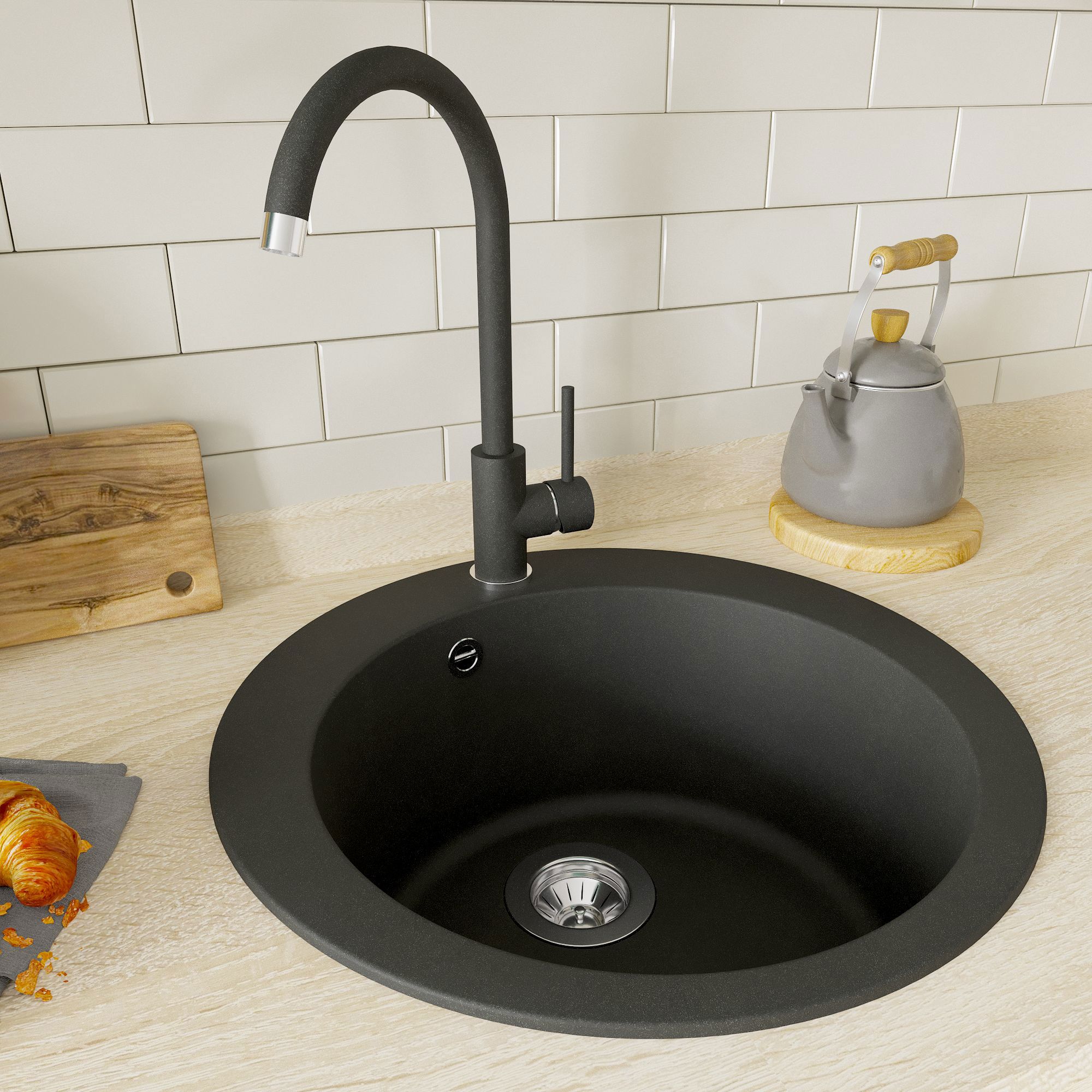 Изображение товара Мойка врезная DELINIA 51x51 см черная из кварца