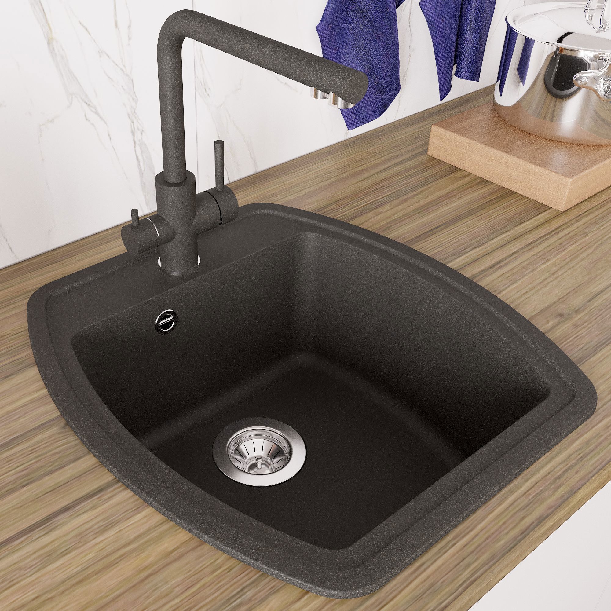 Изображение товара Мойка кухонная врезная DELINIA 48x51 см кварц черный