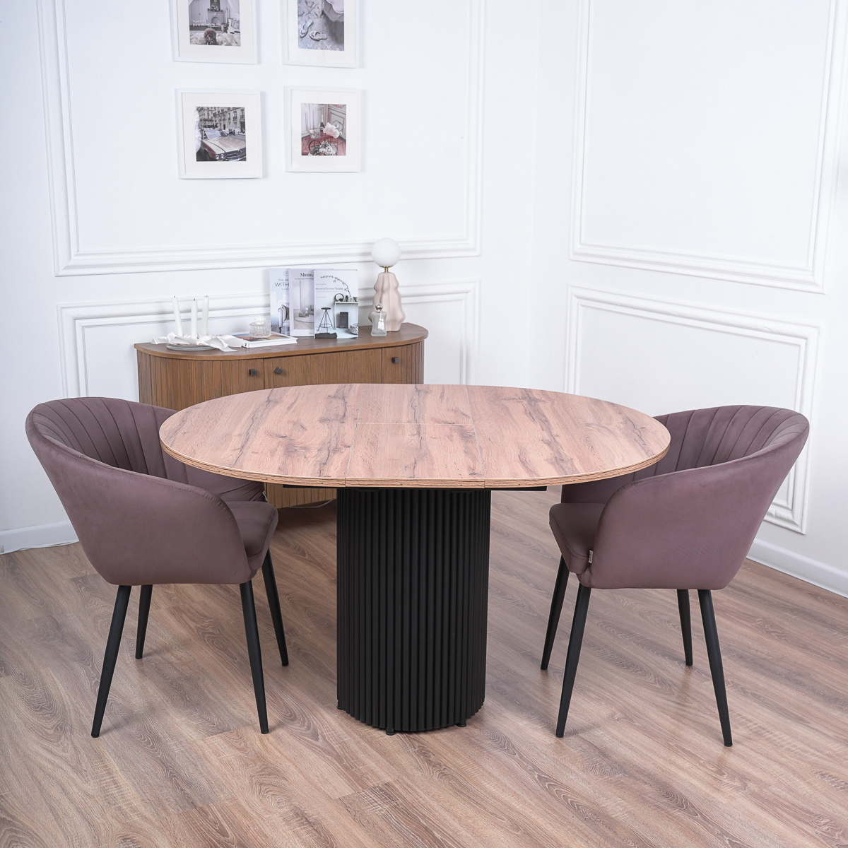 Изображение товара Кухонный стол круглый Frenesie 100x100 см пластик цвет дуб вотан