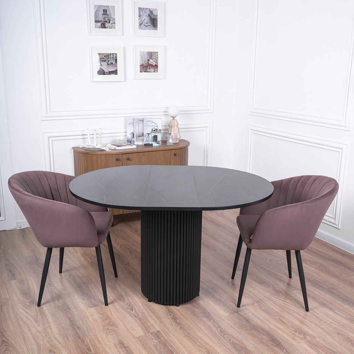 Изображение товара Кухонный стол круглый Frenesie 100x100 см пластик цвет каспий черное золото