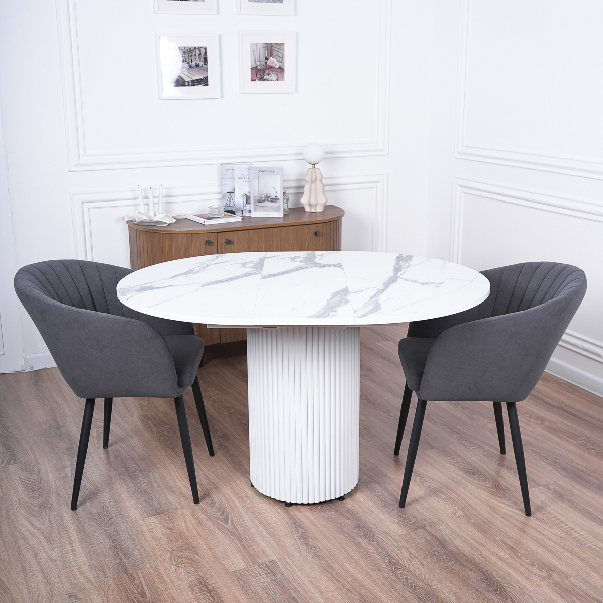 Изображение товара Круглый раздвижной кухонный стол Веста 100x100 см пластиковый белый современный