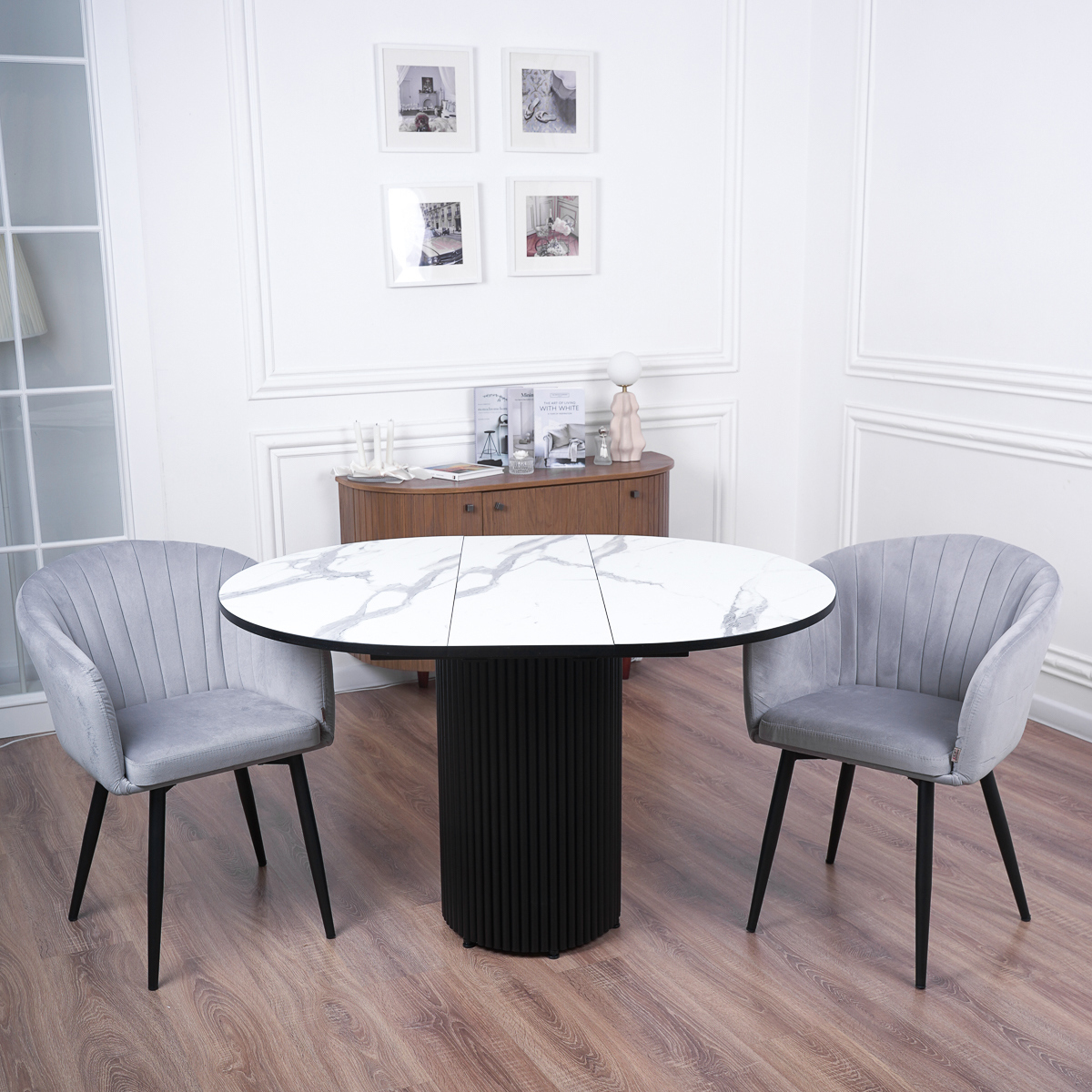 Изображение товара Круглый раздвижной кухонный стол Frenesie Веста белый мрамор 100x100 см